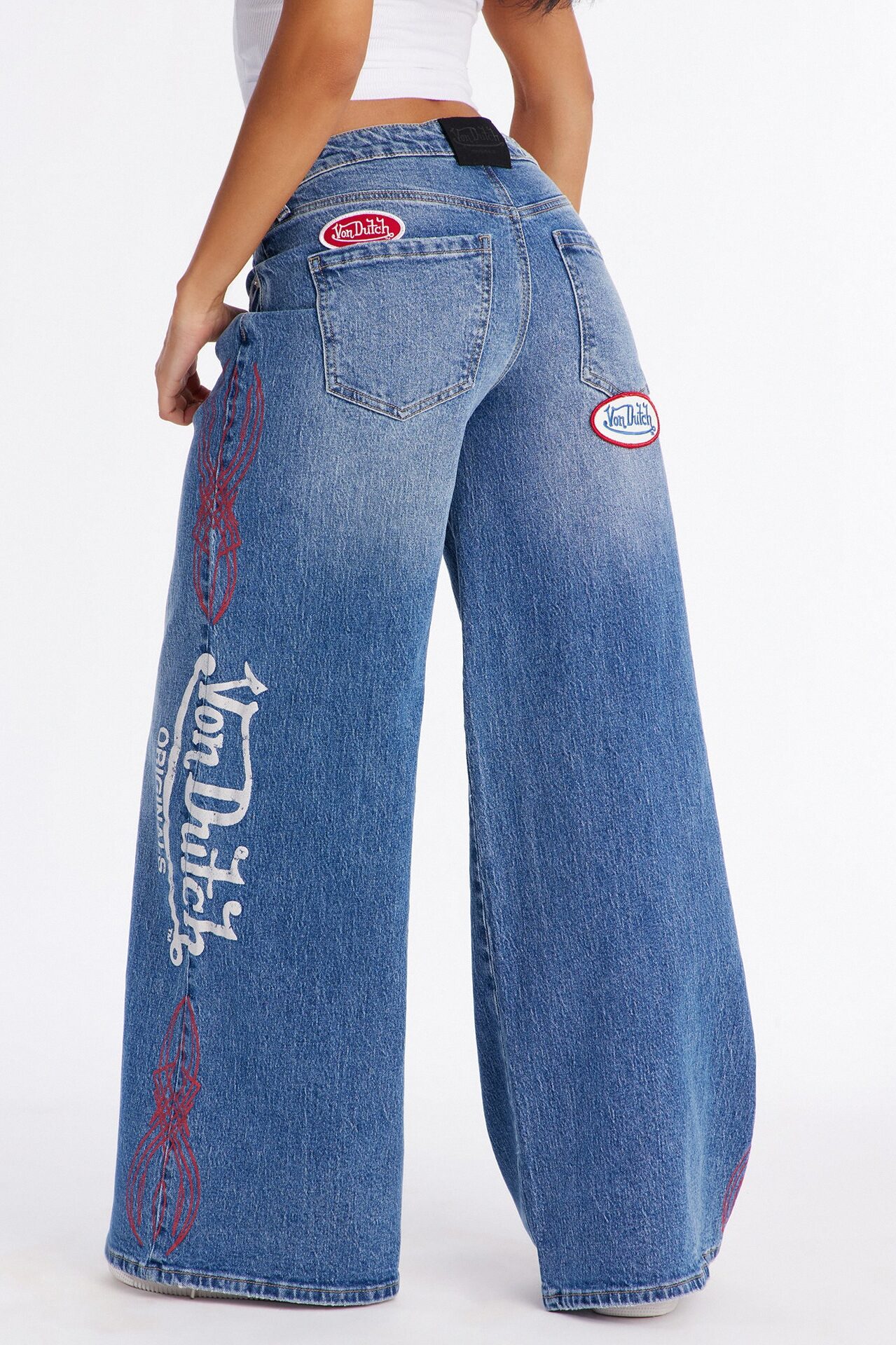 Von Dutch Tattoo Wide Leg Jeans - Medium Wash