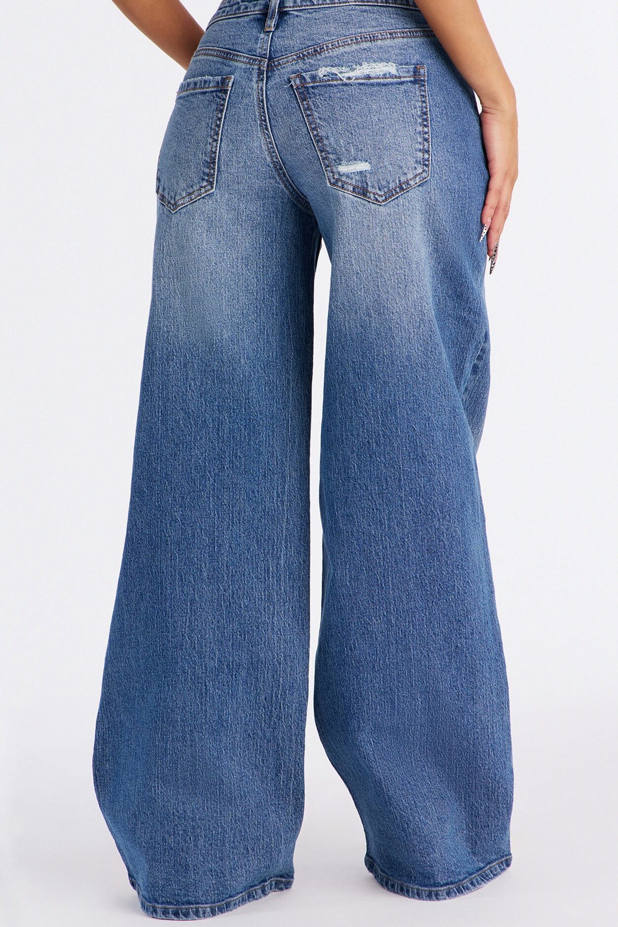 Still Going Strong Ripped Baggy Wide Leg Jeans - Medium Wash