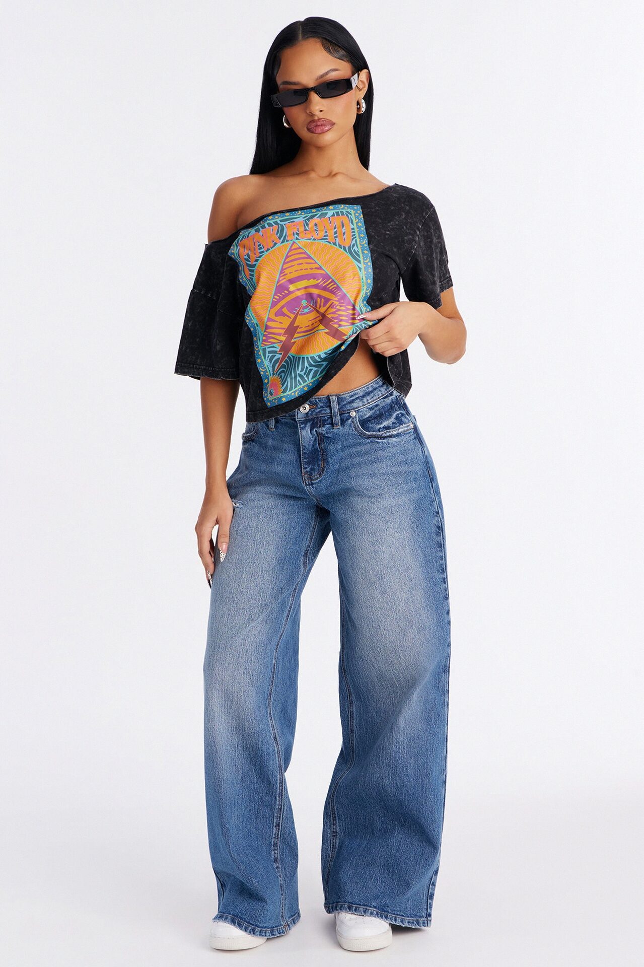 Pink Floyd Washed Off Shoulder Tee - Black Wash