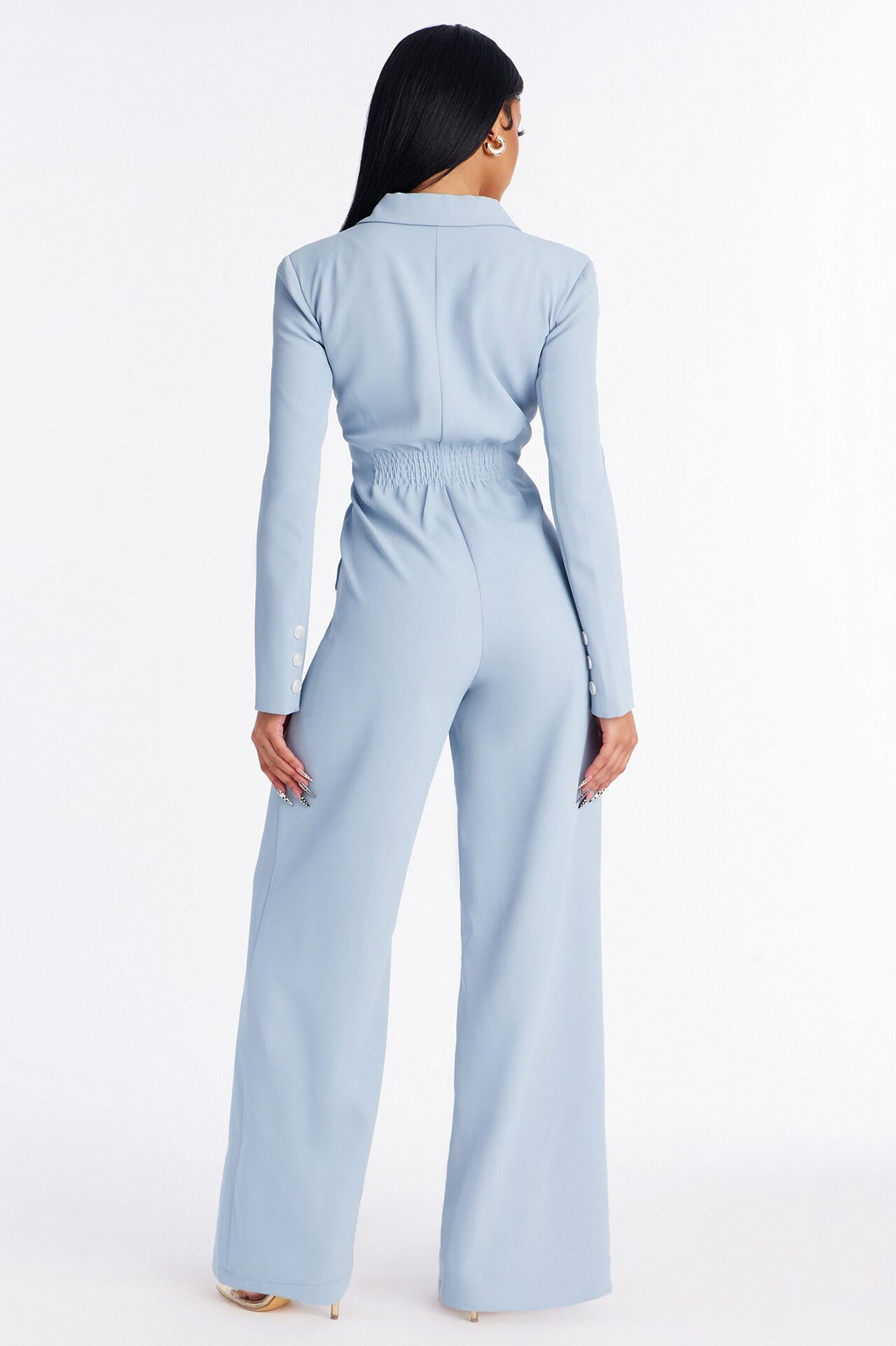 Office Hours Wide Leg Jumpsuit - Dusty Blue