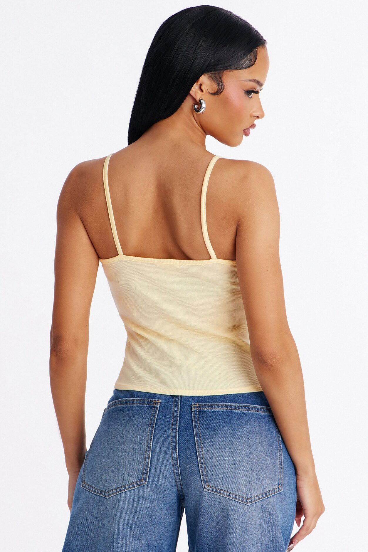 Nellie Basic Lace Trim Cami Top - Yellow