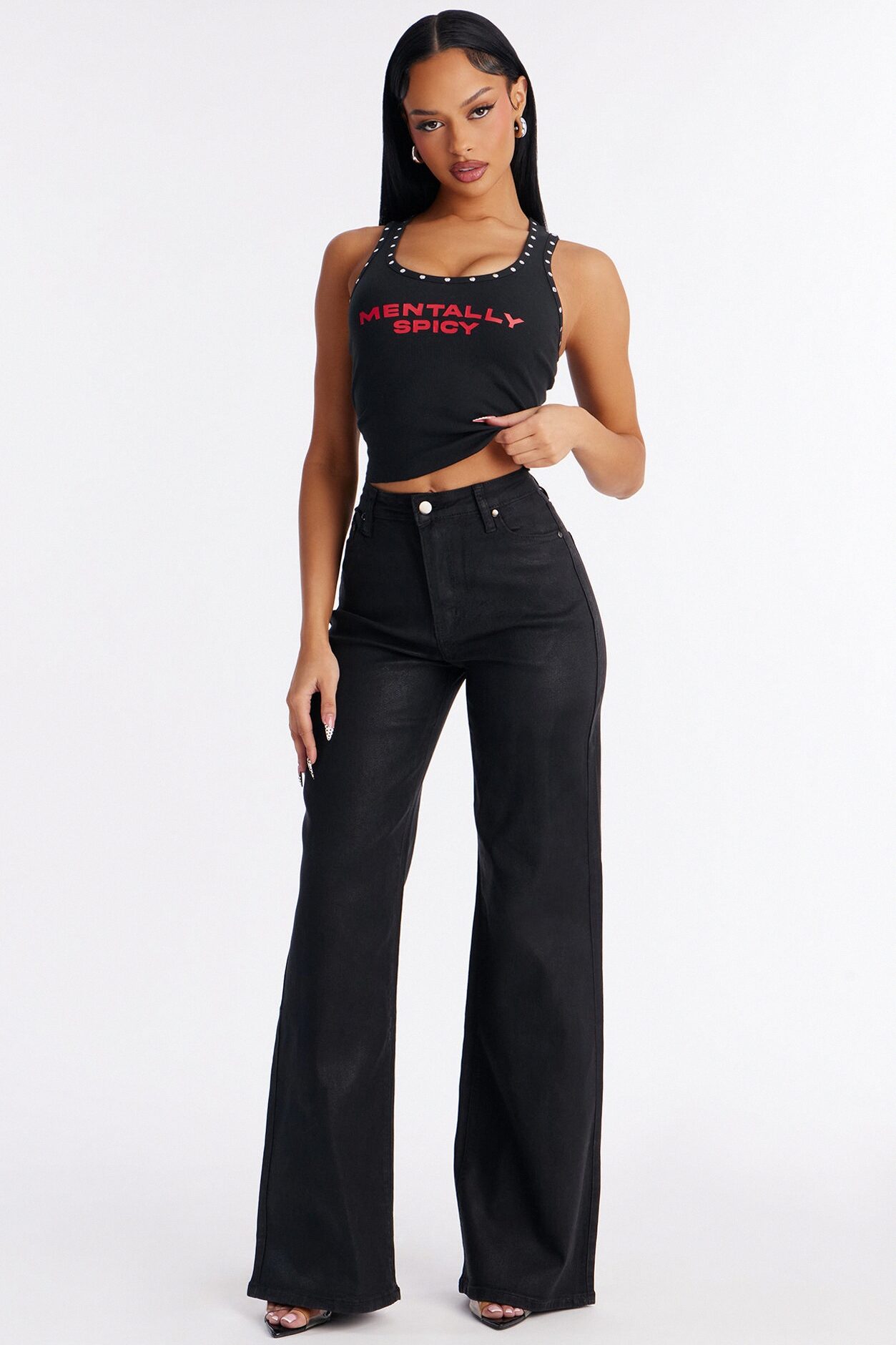 Mentally Spicey Studded Tank - Black