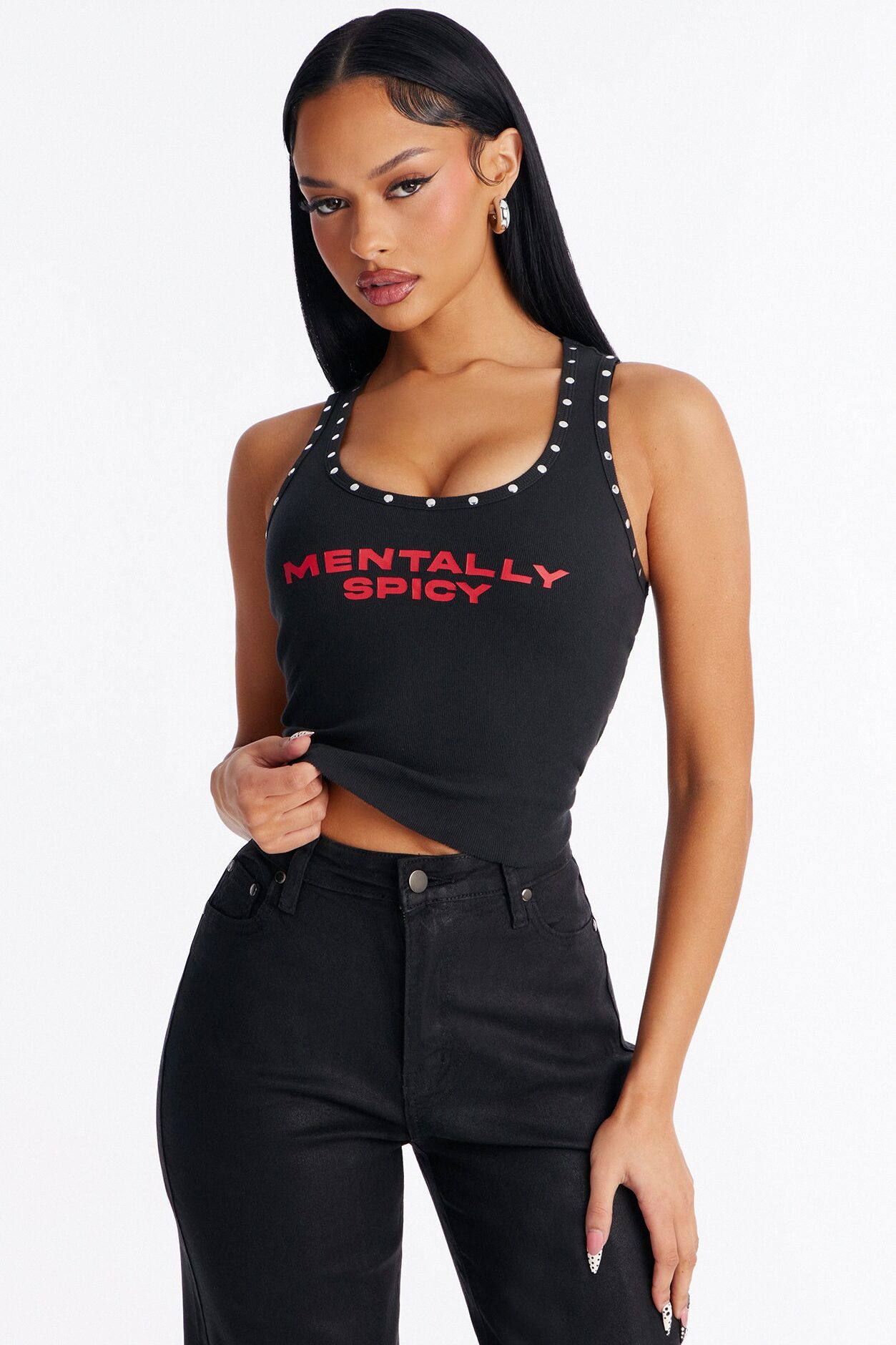 Mentally Spicey Studded Tank - Black