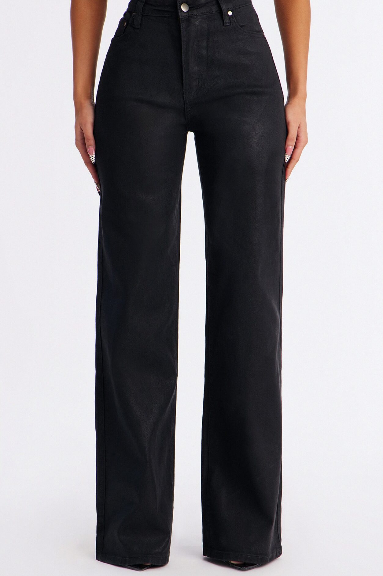 This Century Coated Stretch Wide Leg Jeans - Black