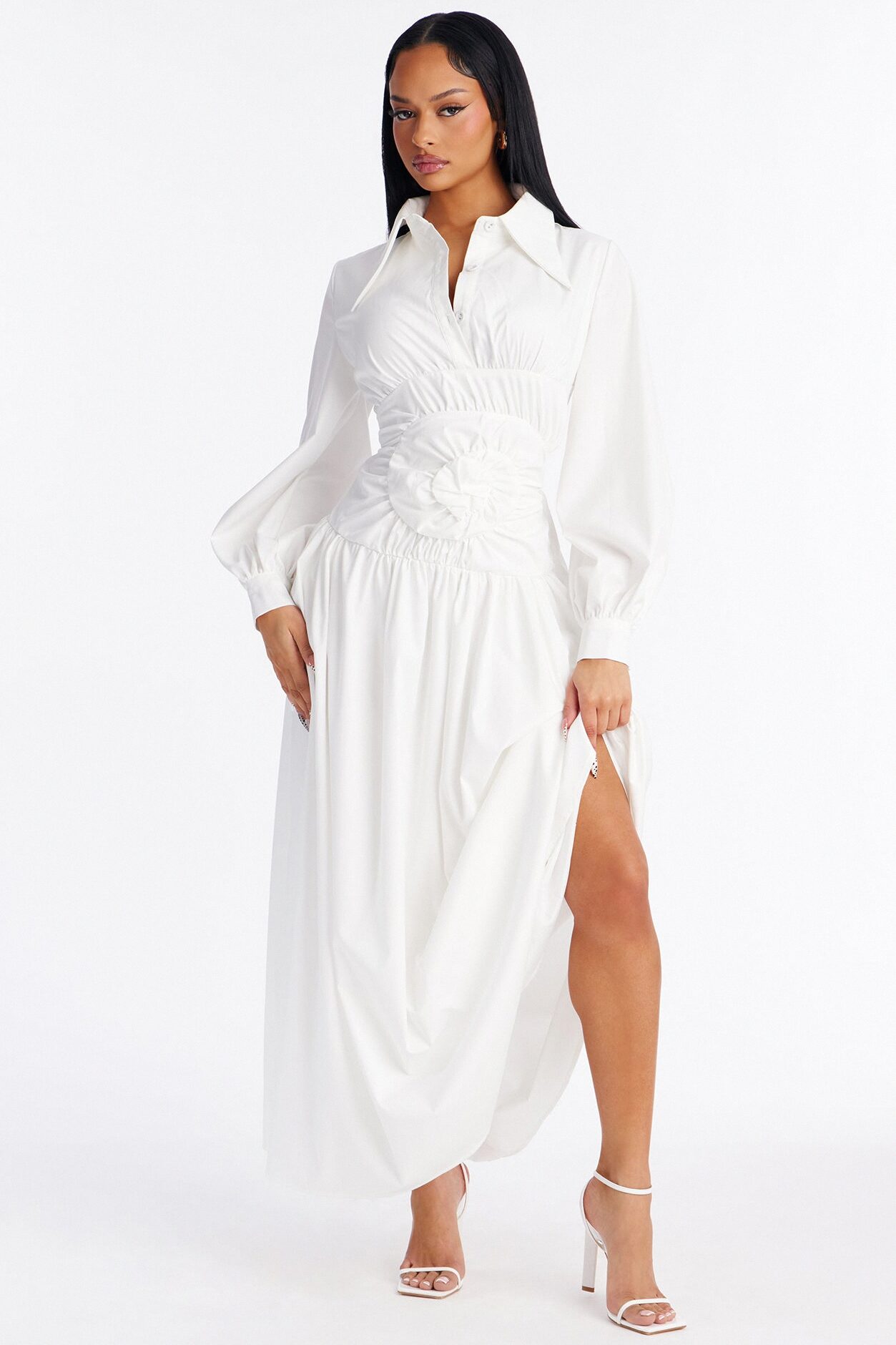 Muse In Motion Ruched Maxi Dress - White