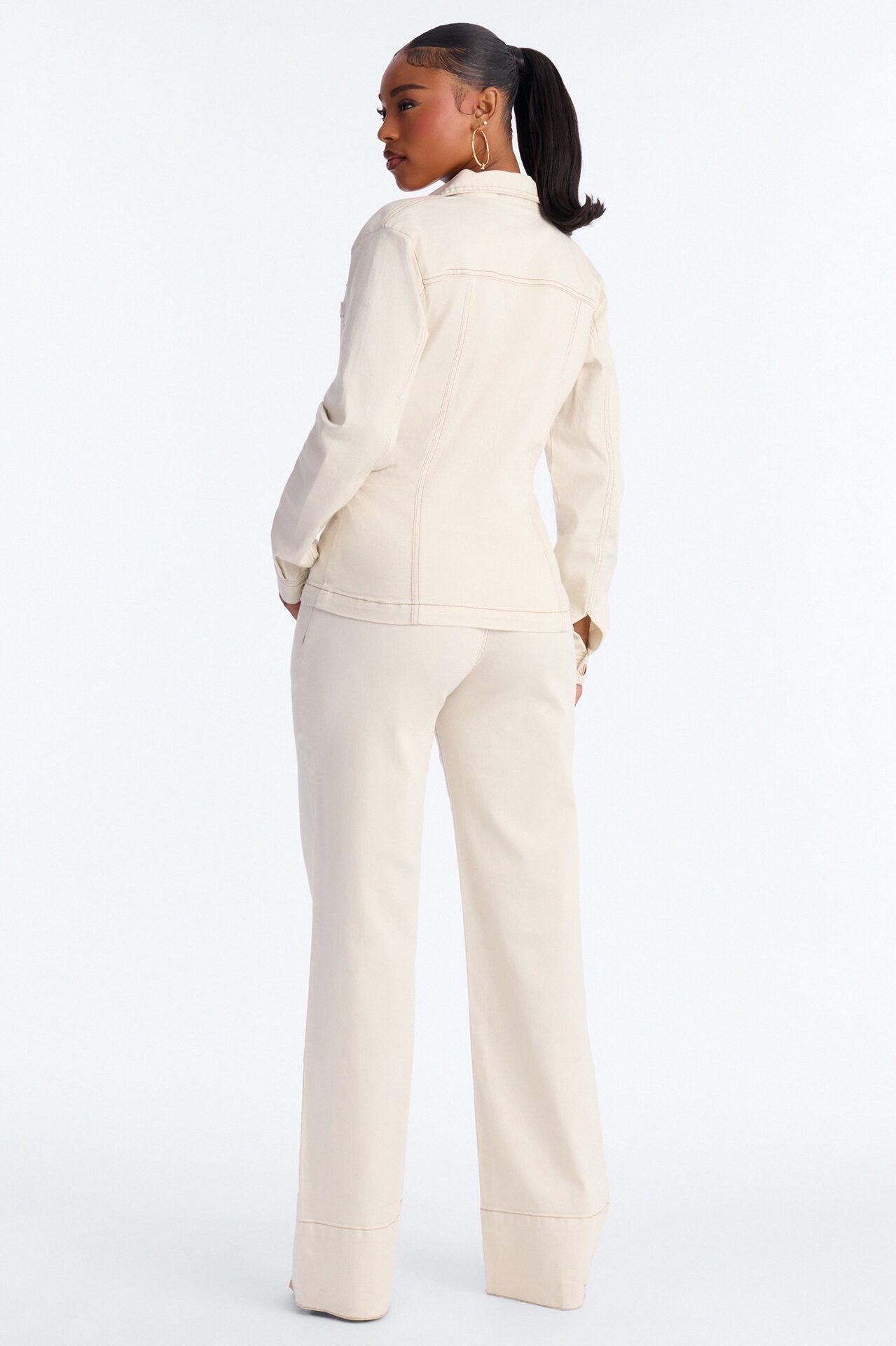 Kylie Denim Pant Set - White