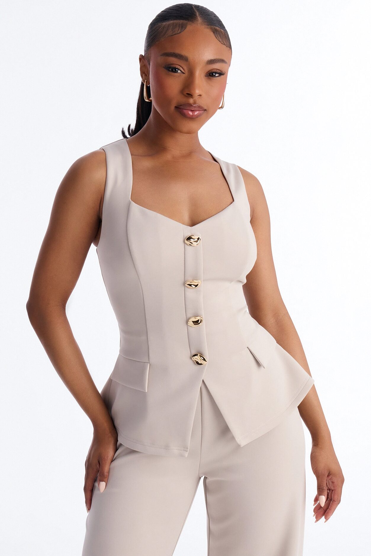 Gracia Hardware Wide Leg Jumpsuit - Stone