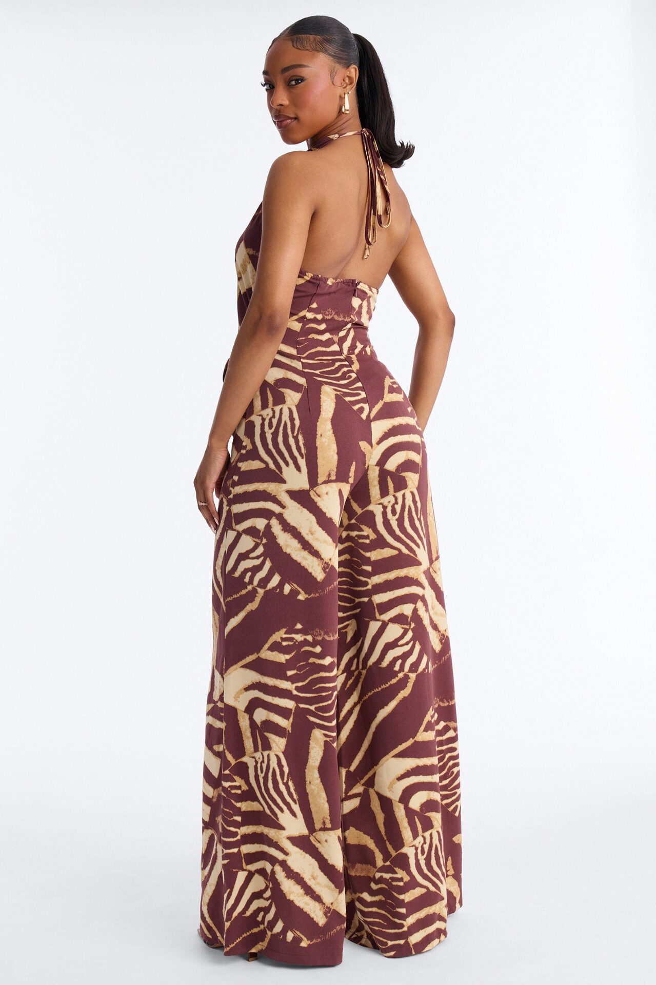 Mara Halter Wide Leg Jumpsuit - Brown/combo