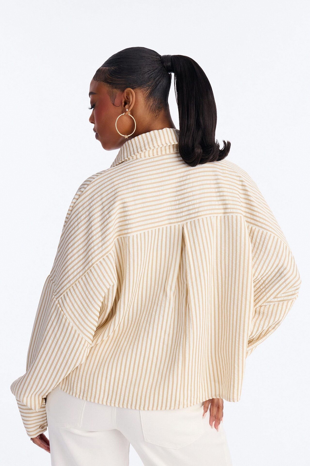 Stay Curious Oversized Stripe Shirt - Taupe