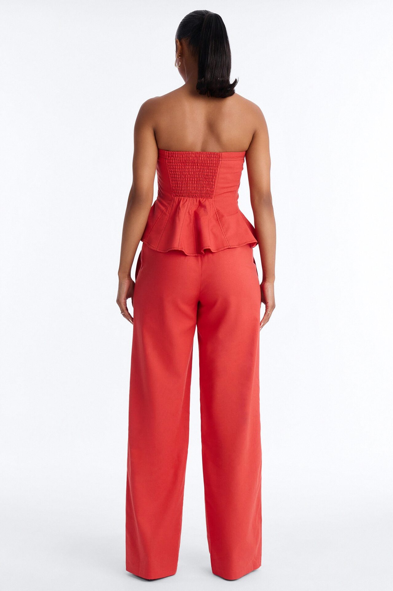 Olivia Linen Strapless Pant Set - Red