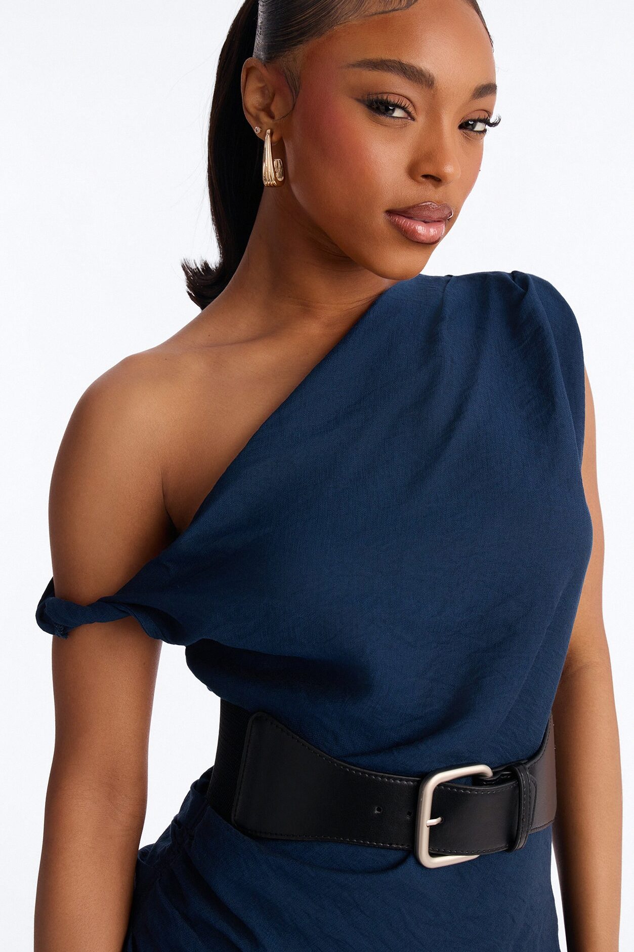 Willow Belted Asymmetrical Pant Set - Navy