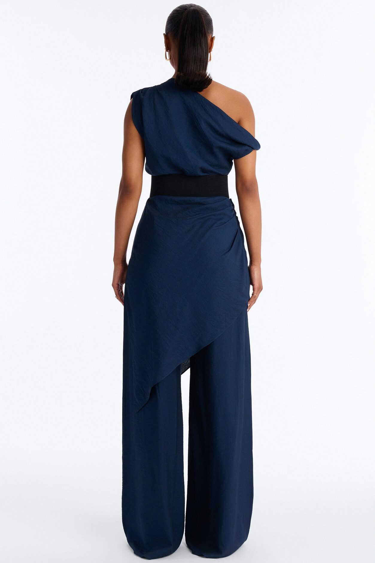 Willow Belted Asymmetrical Pant Set - Navy