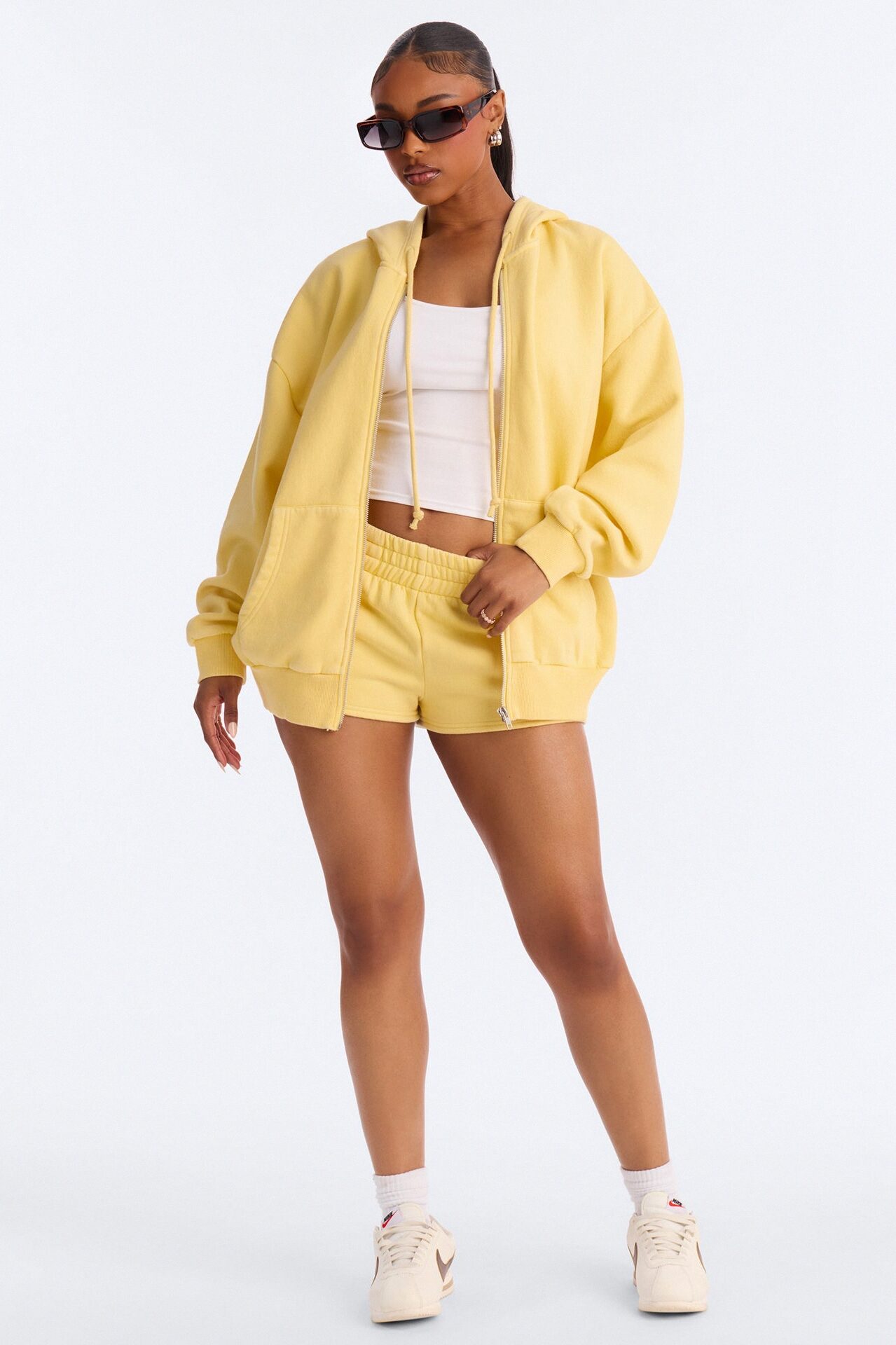 On The Run Washed Fleece Short Set - Yellow