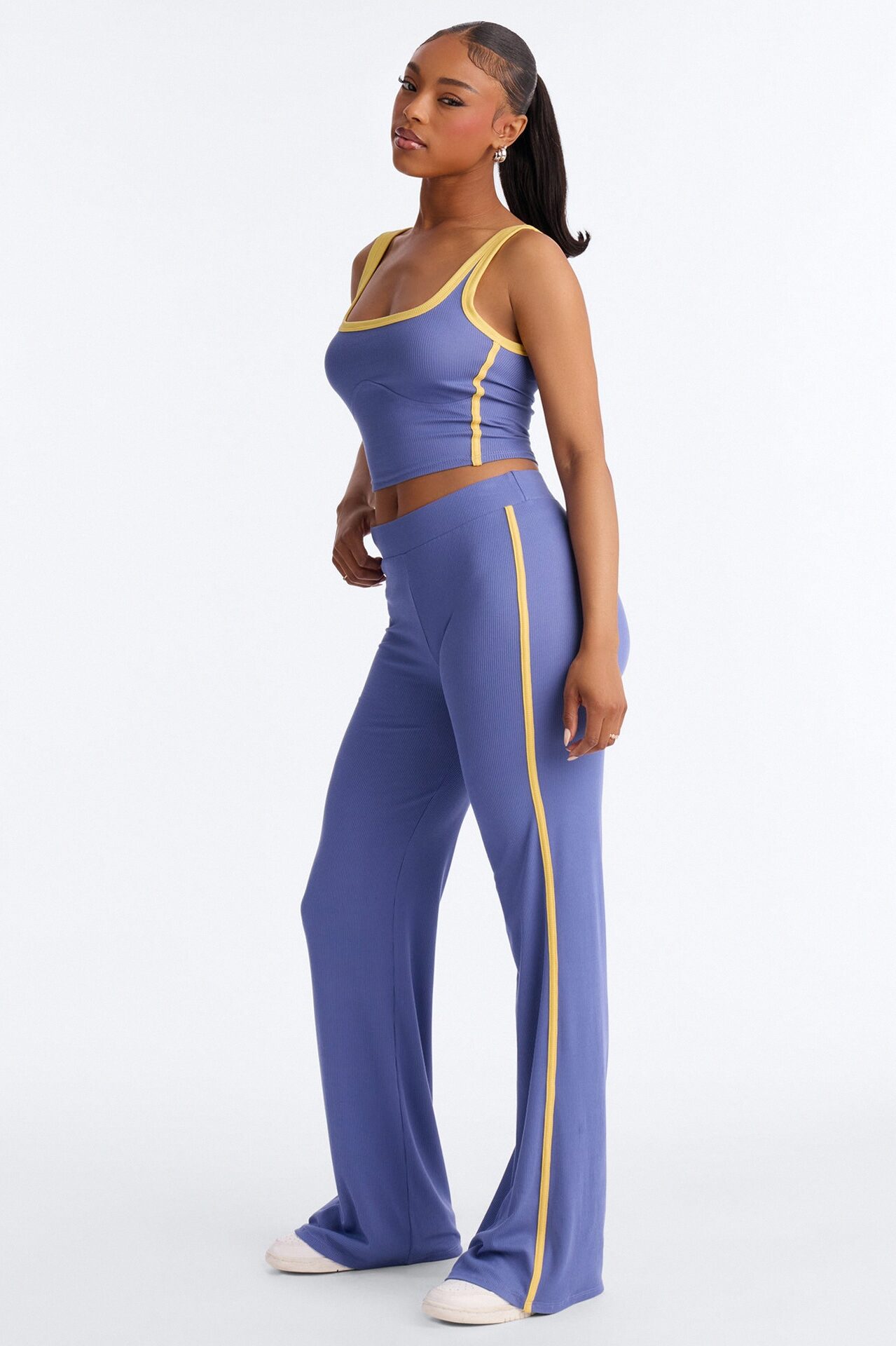 Mica Ribbed Pant Set - Denim