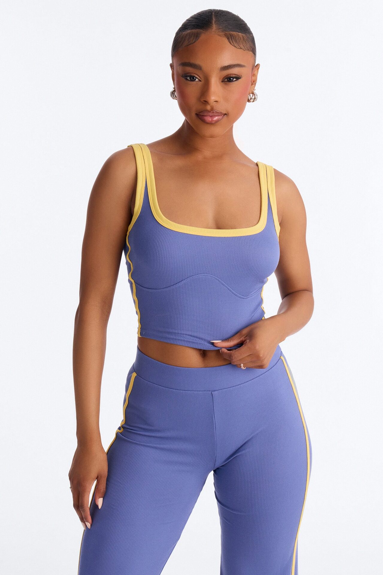 Mica Ribbed Pant Set - Denim