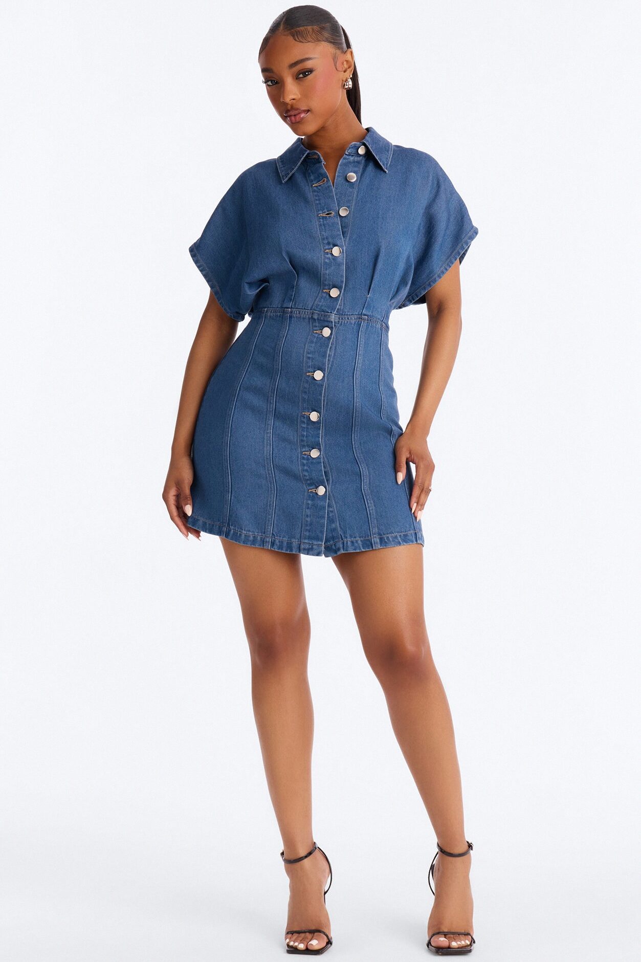 Allise Short Sleeve Denim Mini Dress - Denim