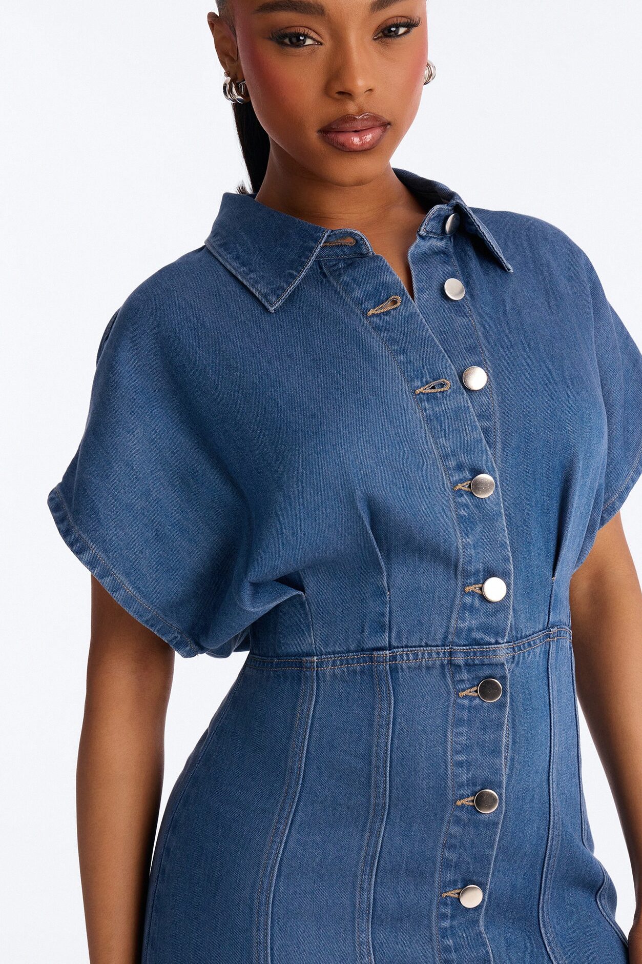 Allise Short Sleeve Denim Mini Dress - Denim