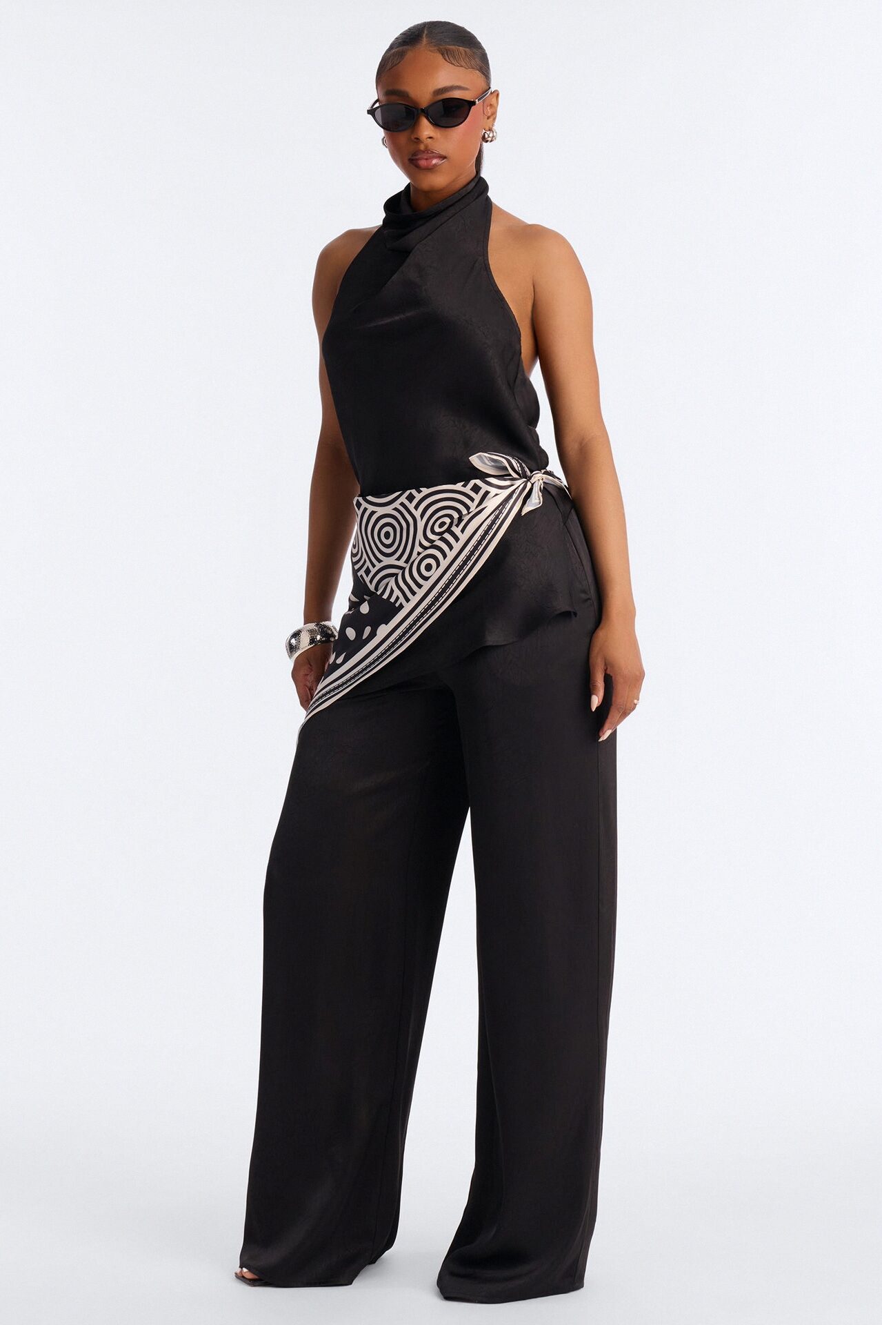 Amara Satin 3 Piece Pant Set - Black