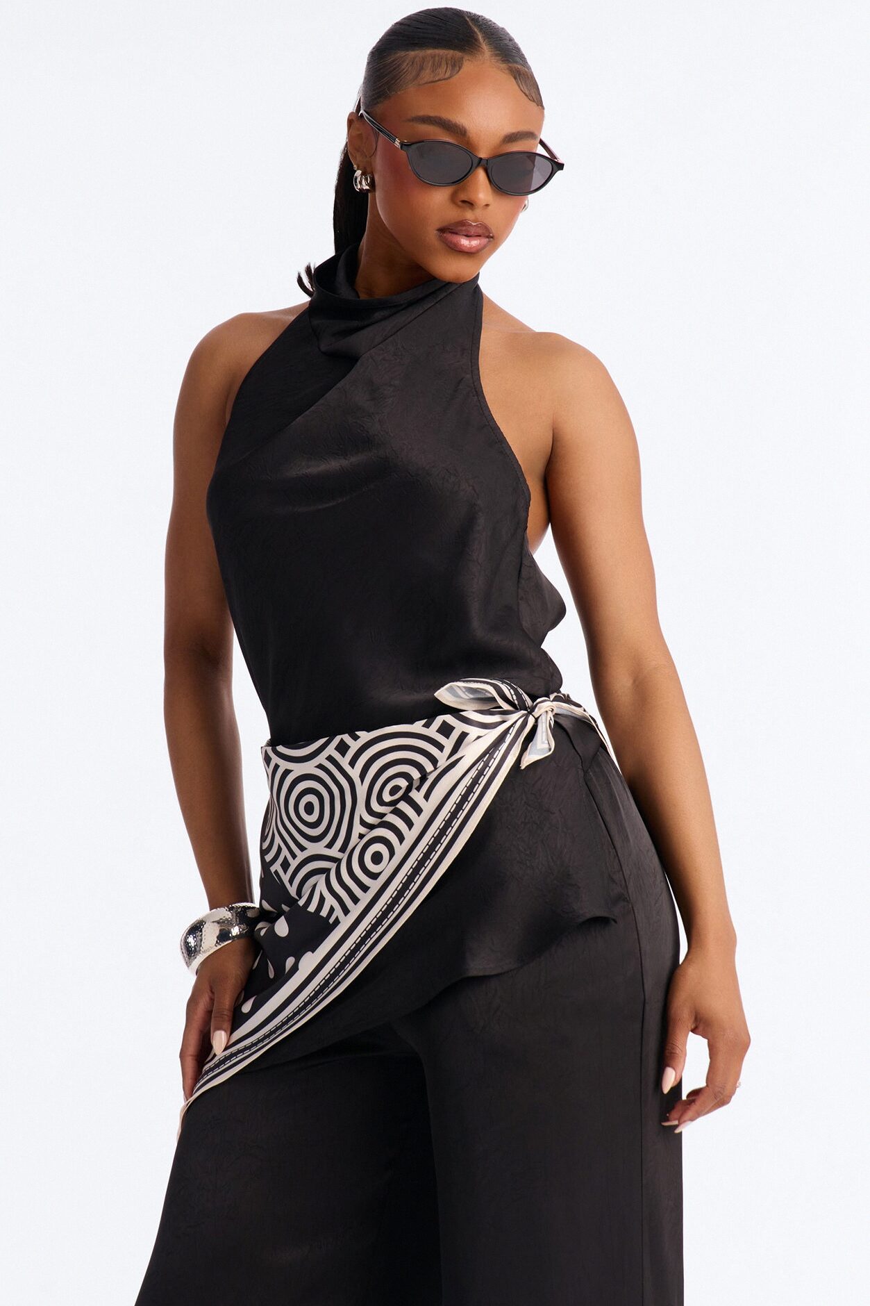 Amara Satin 3 Piece Pant Set - Black