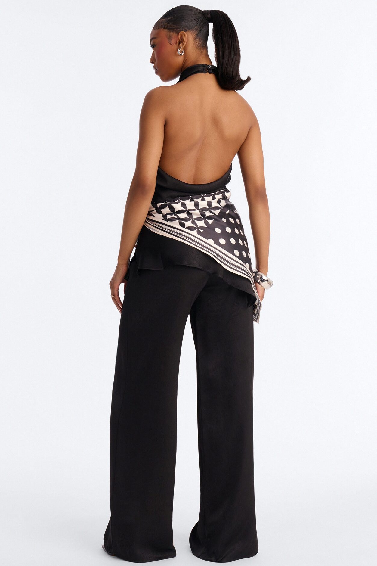 Amara Satin 3 Piece Pant Set - Black