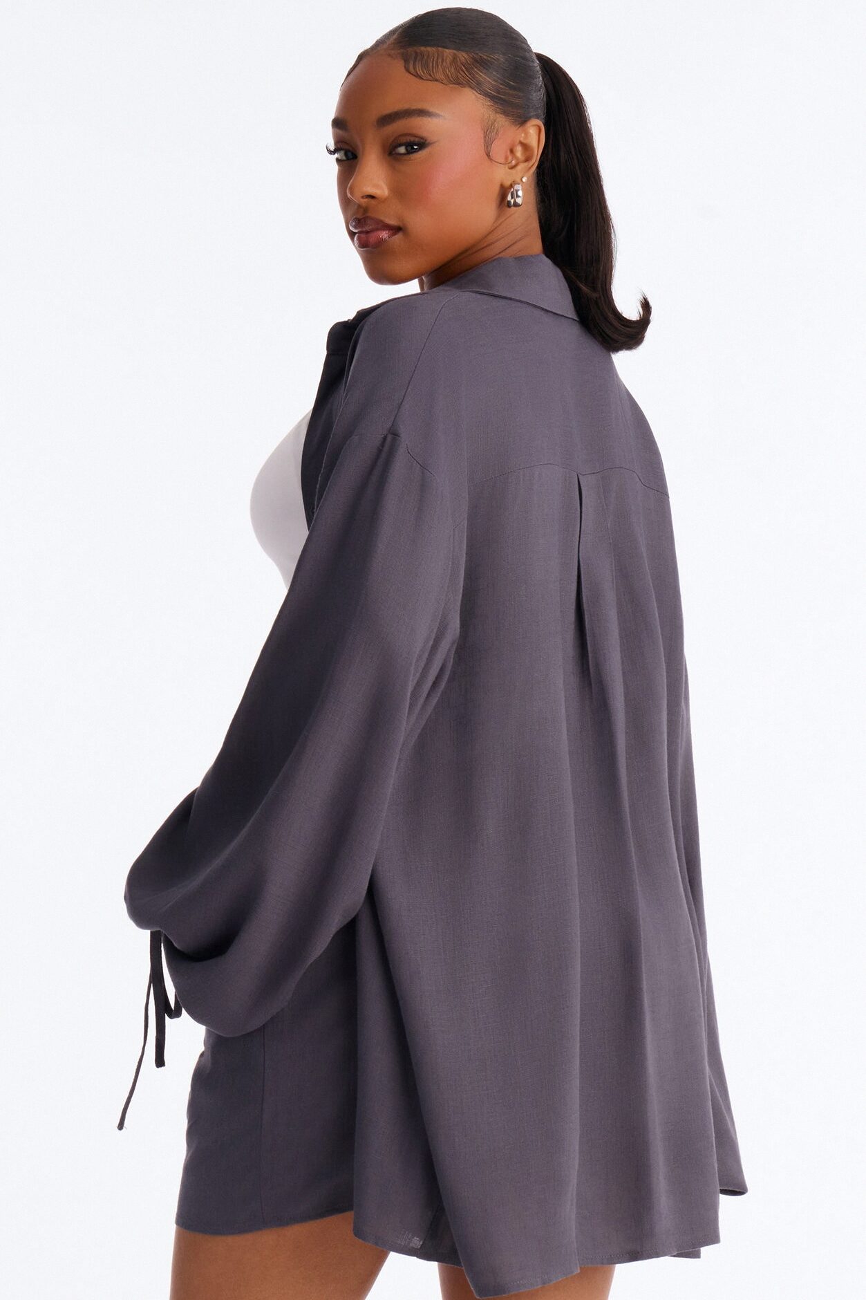 Corinne Linen Short Set - Charcoal