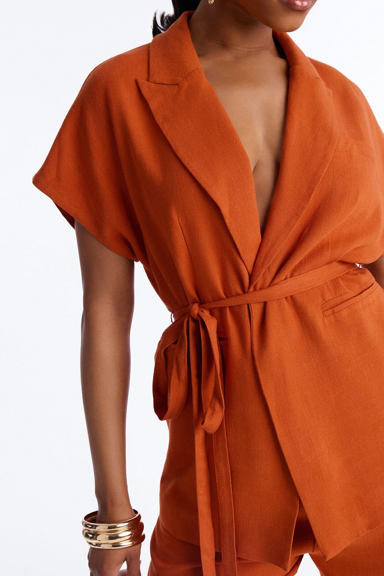 Vanna Linen Tie Waist Pant Set - Rust