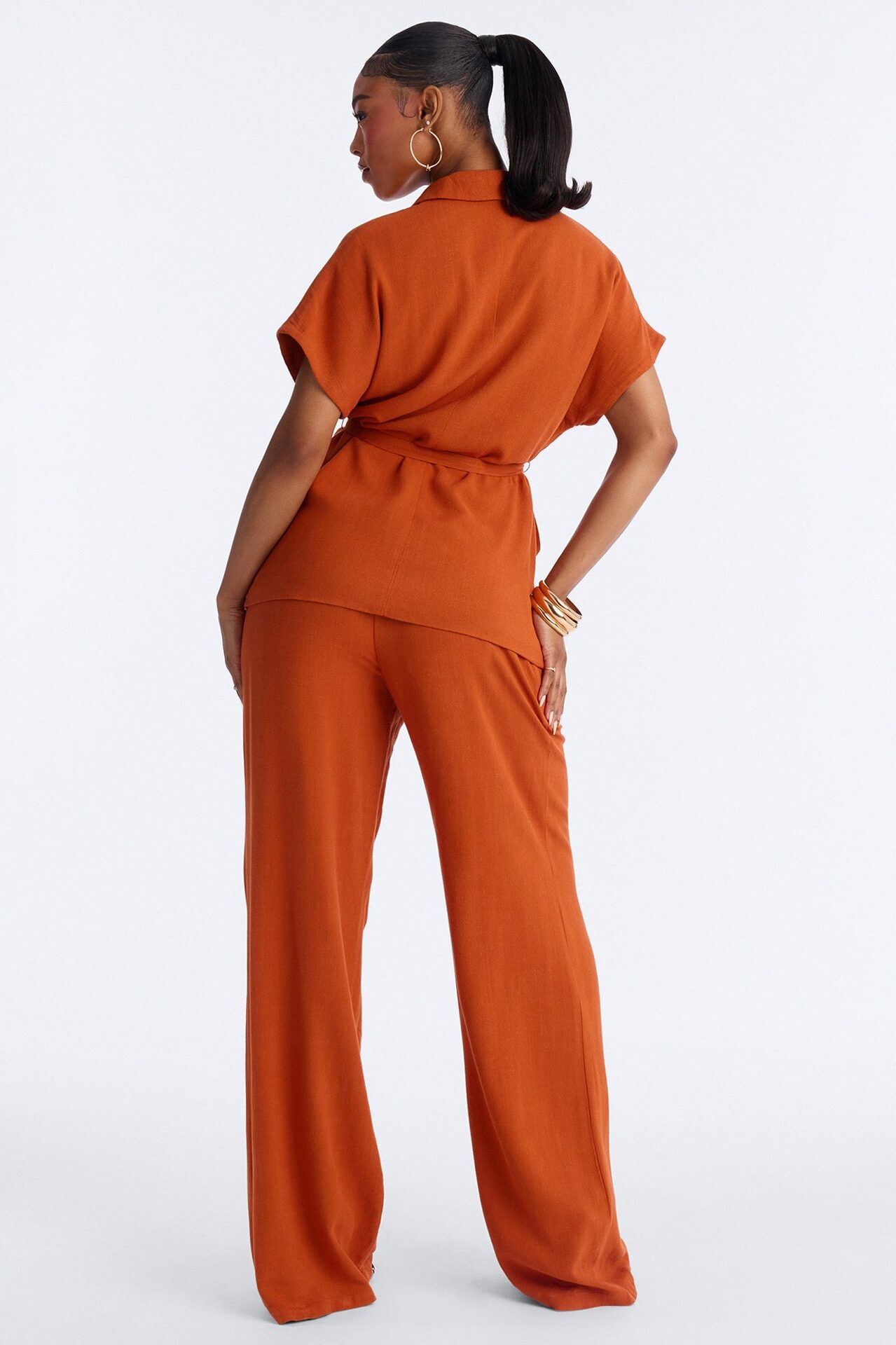 Vanna Linen Tie Waist Pant Set - Rust