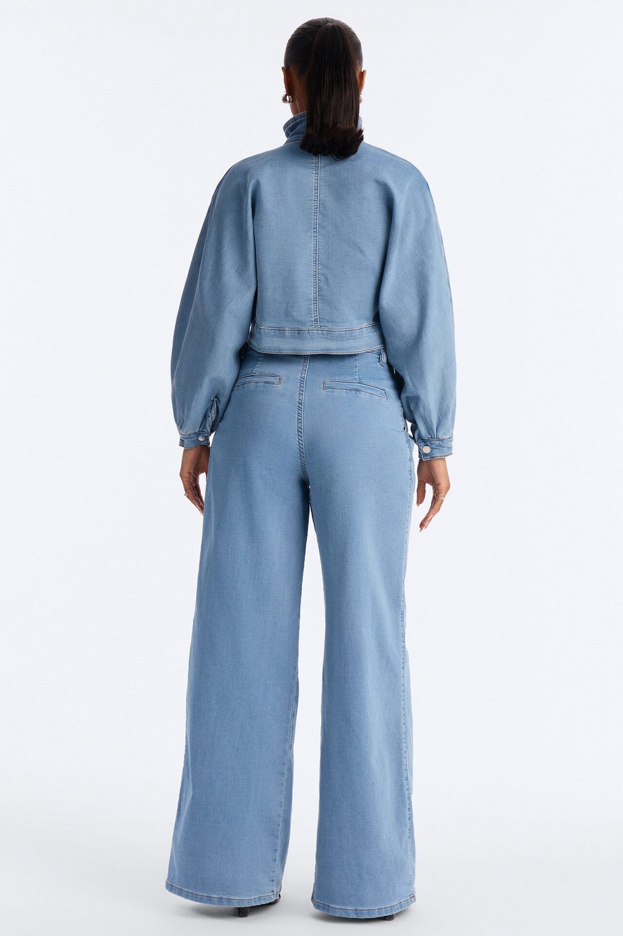 Fade Into You Jacket Knit Denim Pant Set - Denim