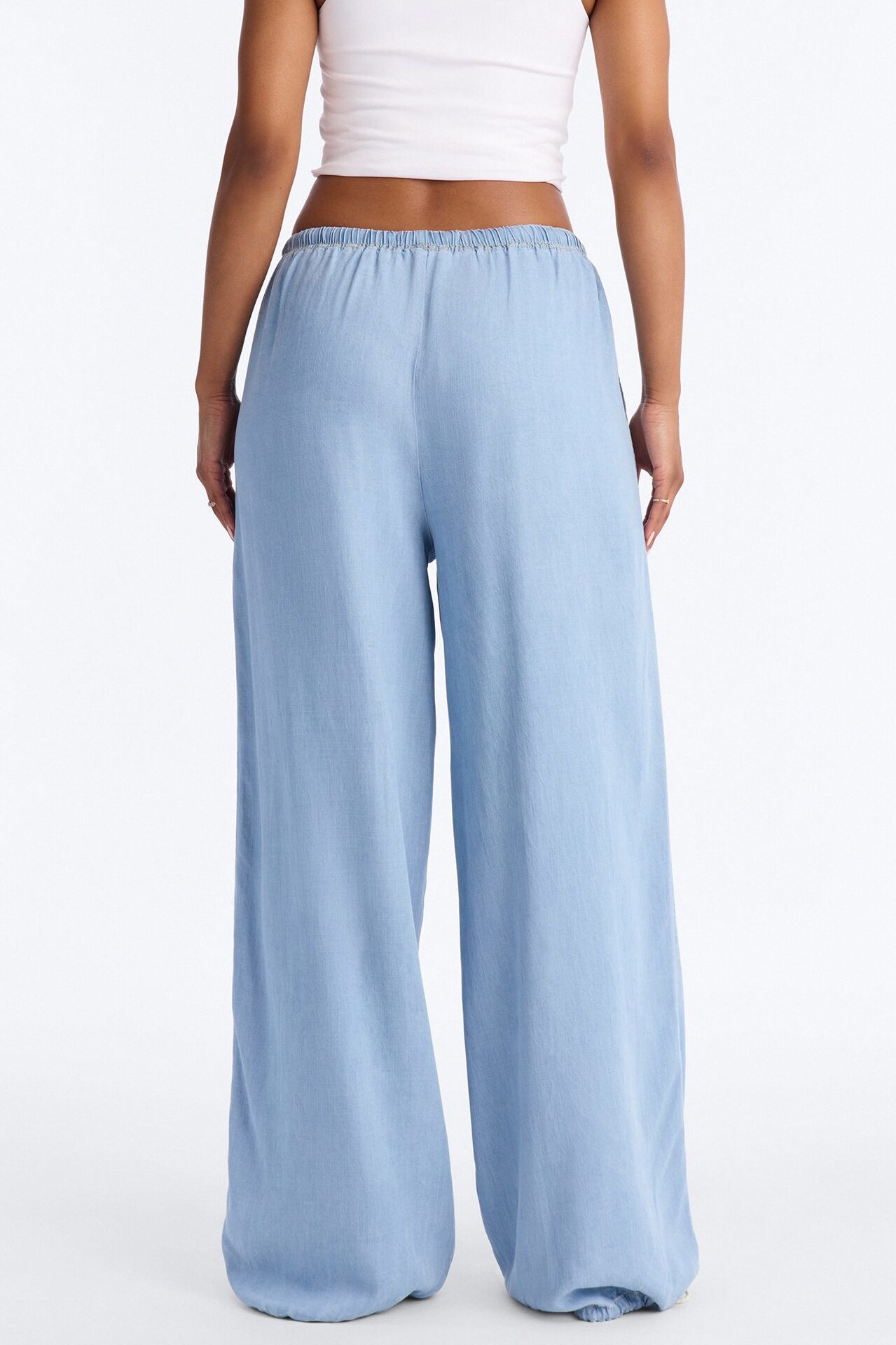 Passport Ready Loose Fit Tie Waist Drapey Jeans - Light Wash