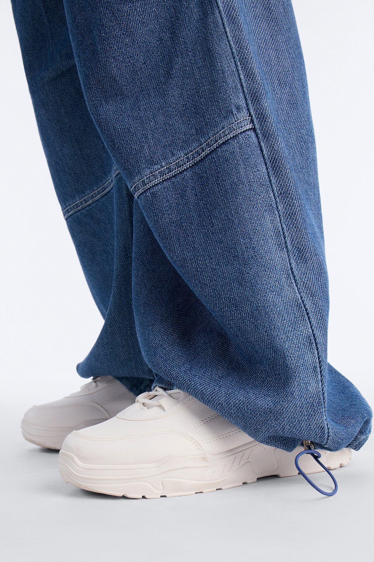Flying Solo Drapey Tie Waist Jogger Jeans - Medium Wash