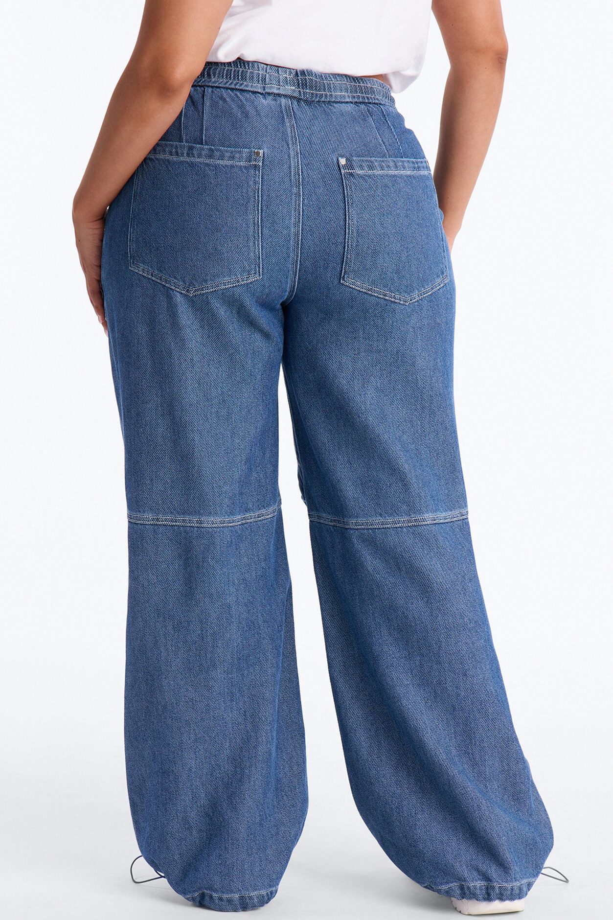 Flying Solo Drapey Tie Waist Jogger Jeans - Medium Wash