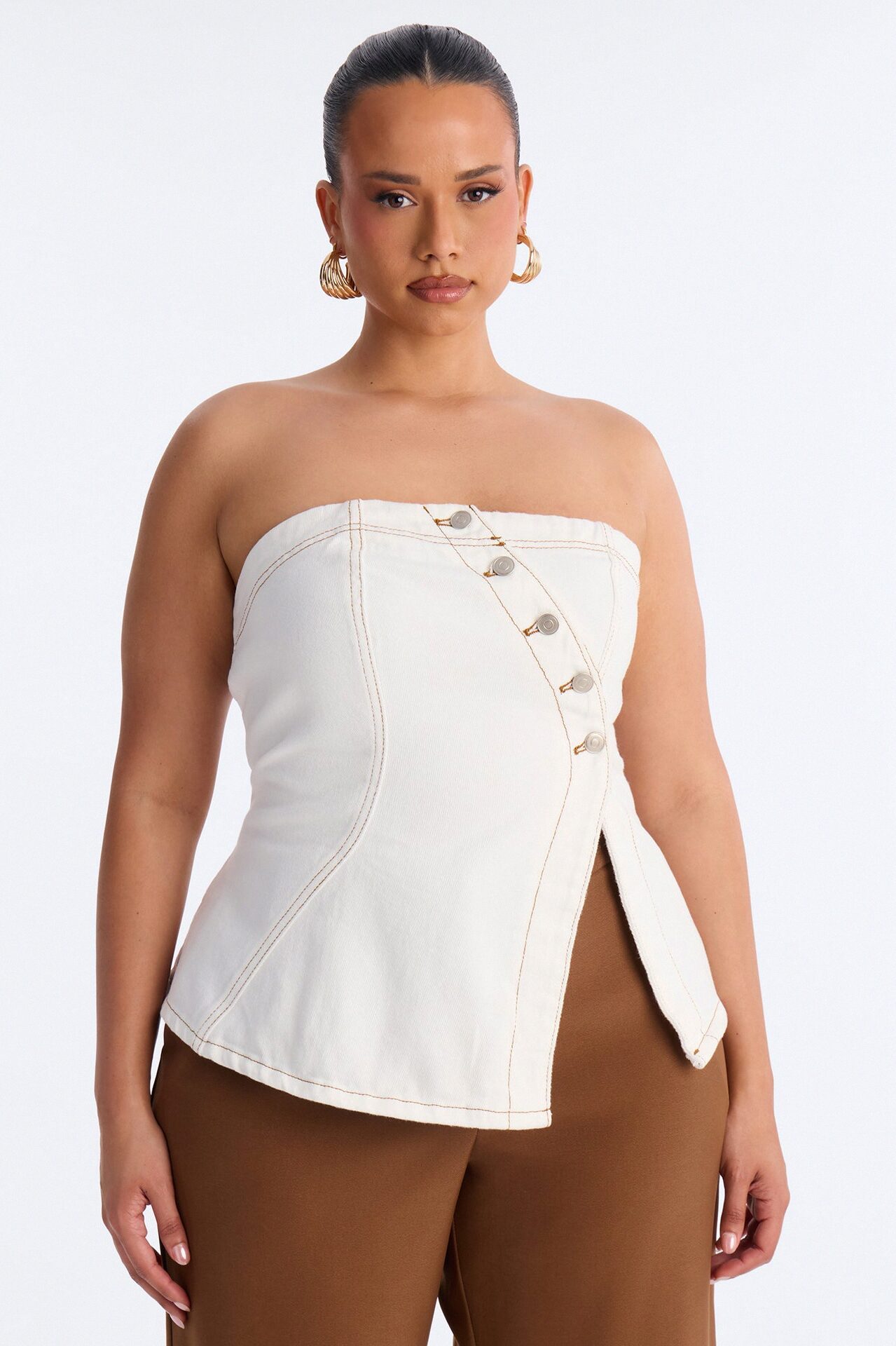 Denim Therapy Asymmetrical Tube Top - White