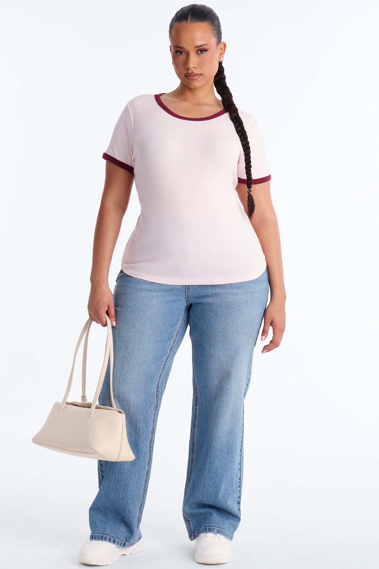 Marissa Crew Neck Contrast Short Sleeve Top - Pink/combo