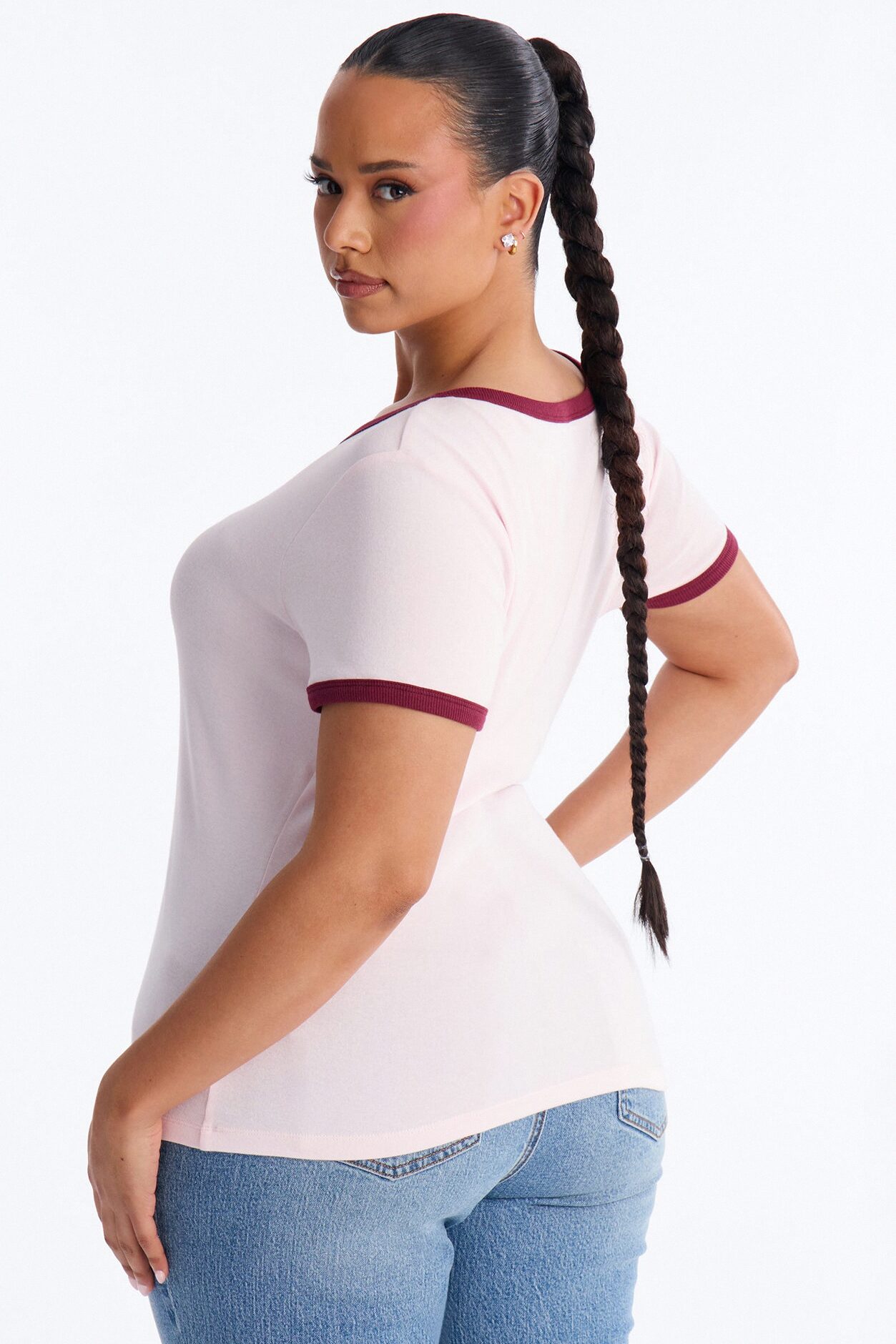 Marissa Crew Neck Contrast Short Sleeve Top - Pink/combo