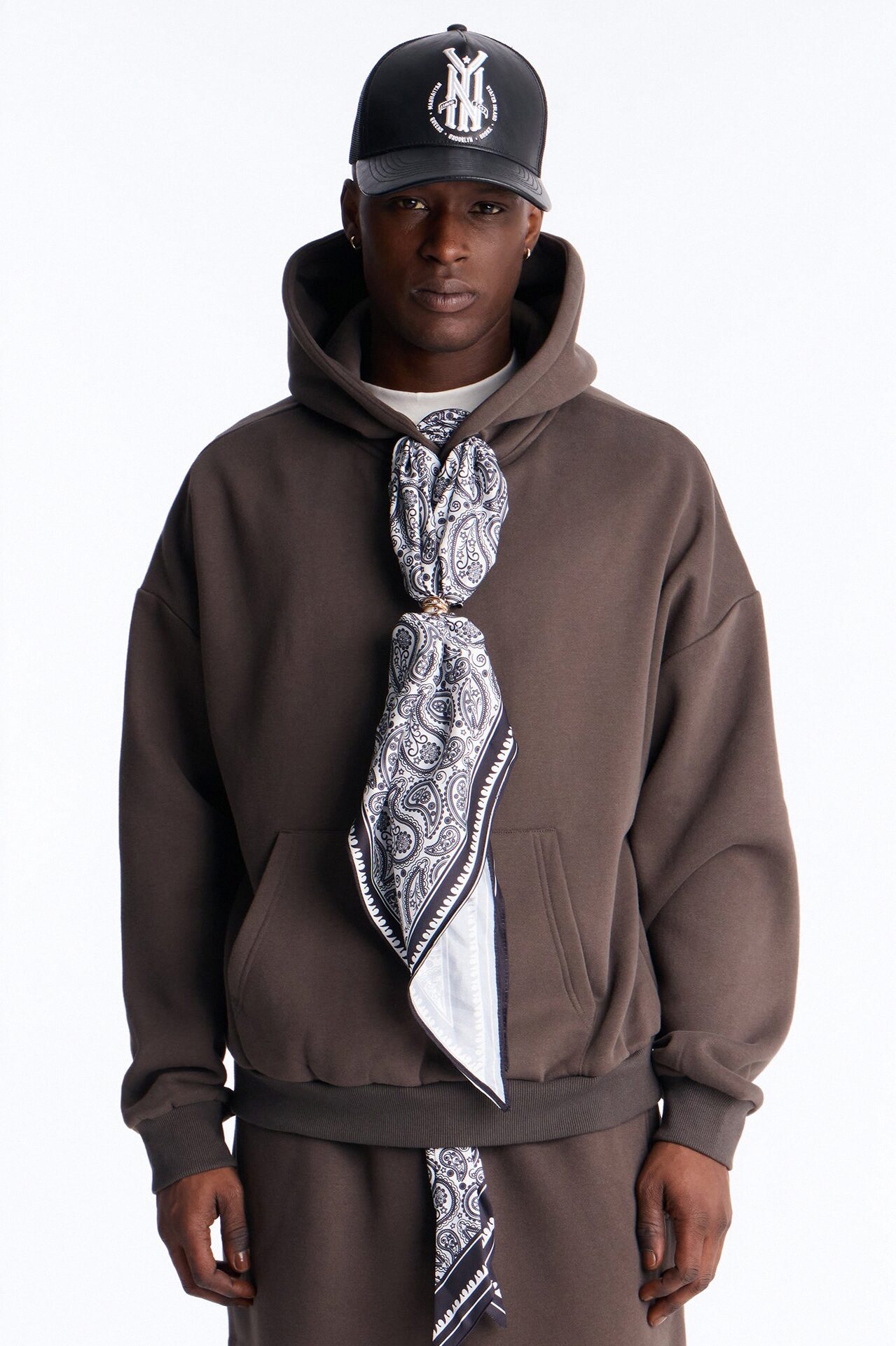 Oversized Bandana Scarf Duo Hoodie - Brown