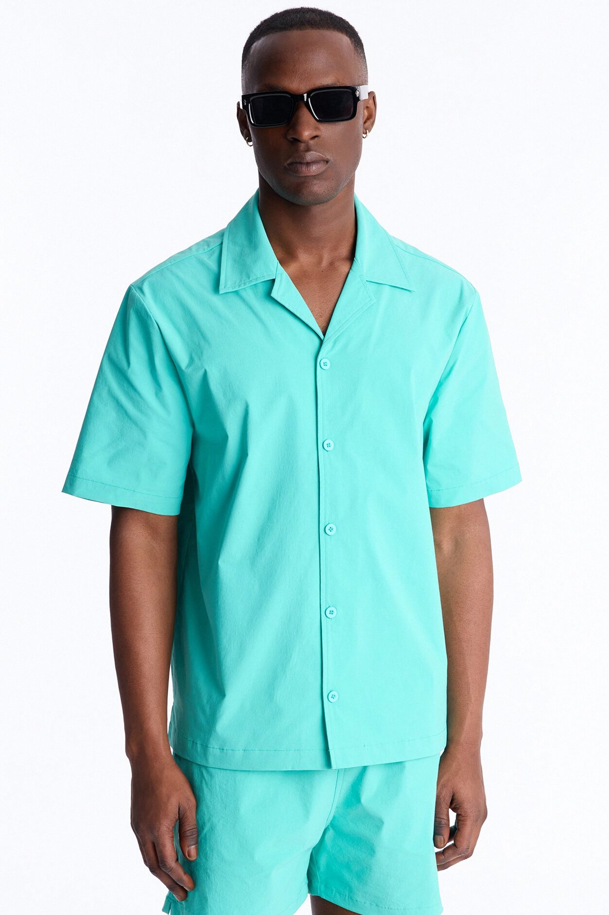 Montez Cuban Collar Button Up Shirt - Teal