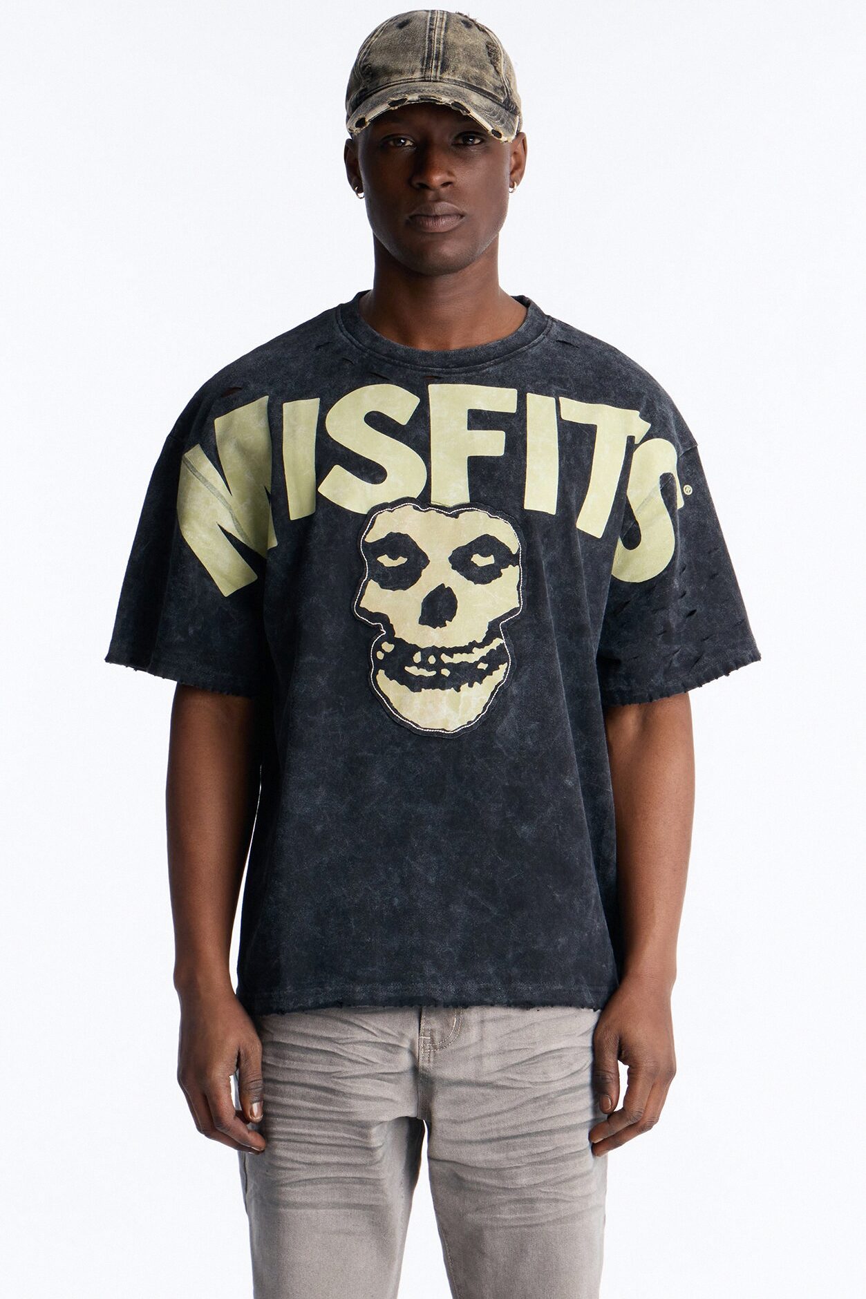 Misfits Destroyed Mineral Wash Short Sleeve Tee - Black