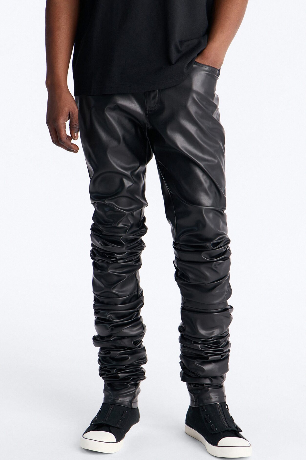 Skinny Ultra Stacked Faux Leather Pant - Black