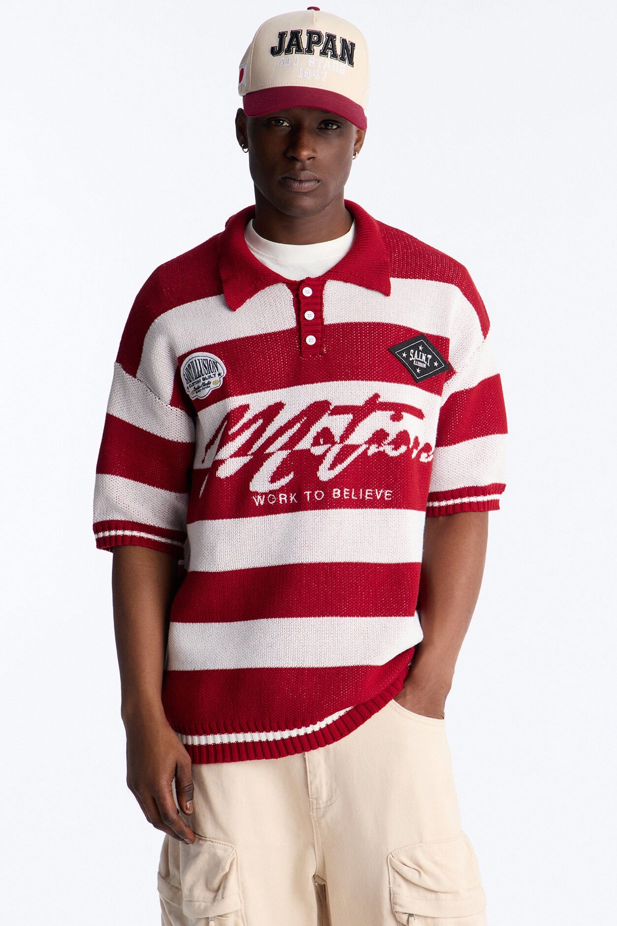 Motion Lines Short Sleeve Polo - Burgundy