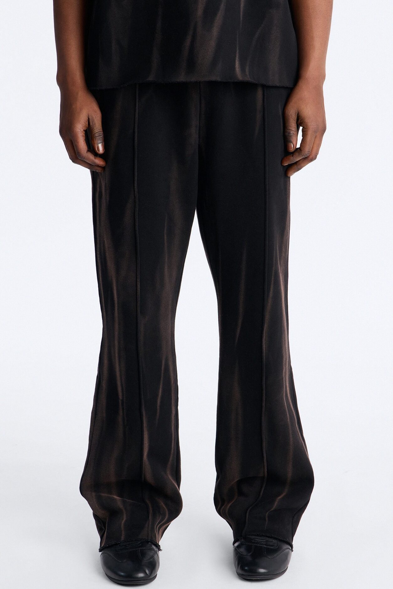 Slim Flare Bleach Washed Sweatpants - Black
