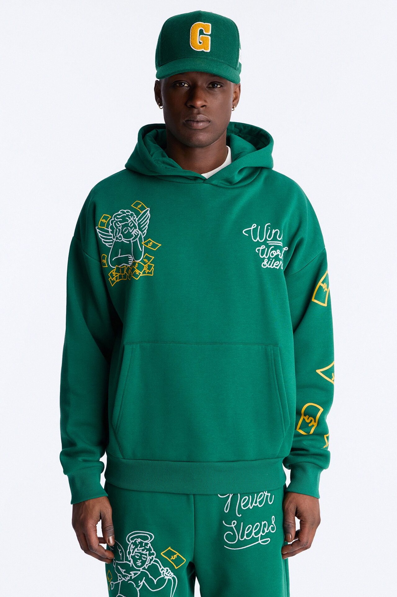 Paper Chaser Chain Stitch Oversized Hoodie - Green