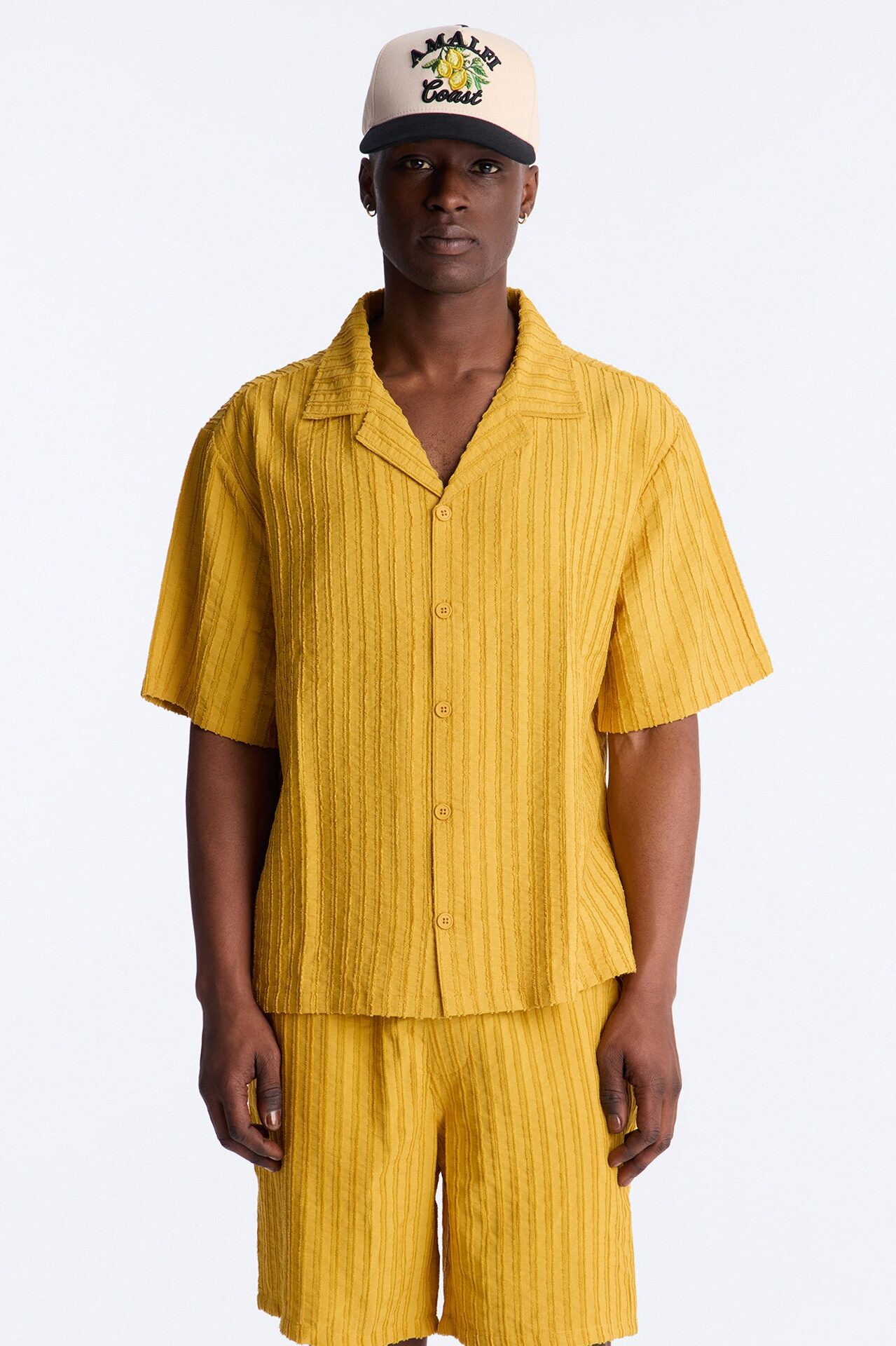 Relaxed Aegean Pleat Cuban Collar Button Up - Mustard
