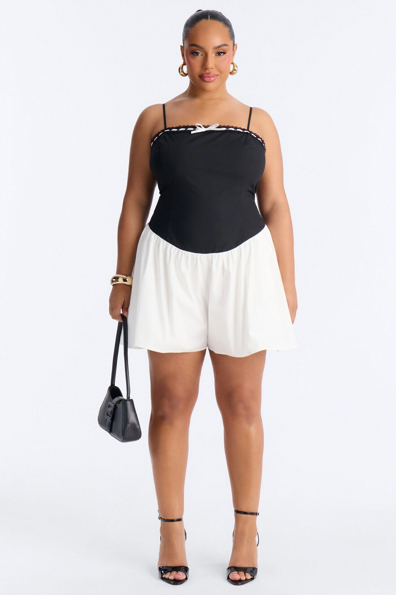 Tea Time Poplin Flowy Romper - Black/White