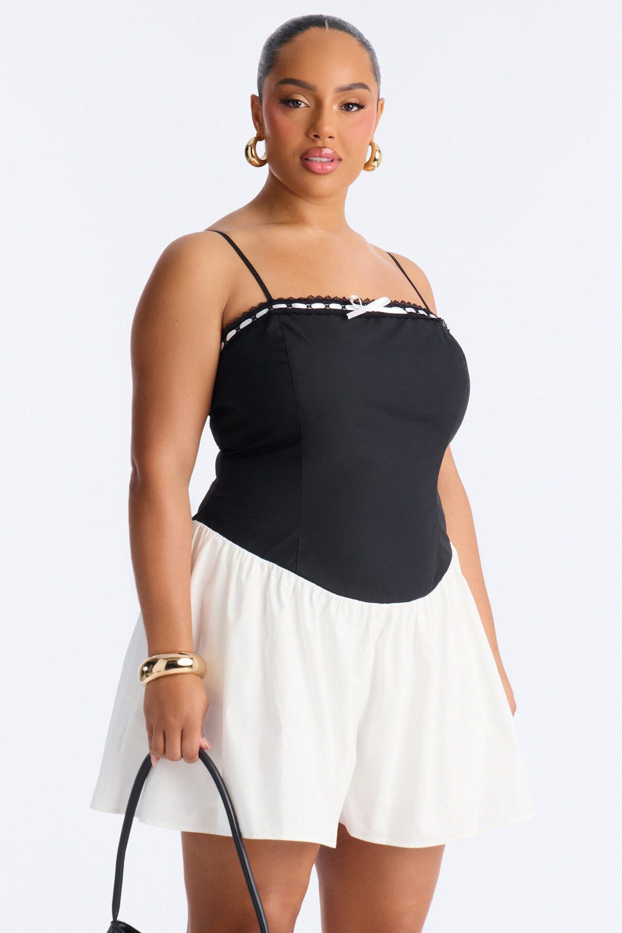 Tea Time Poplin Flowy Romper - Black/White