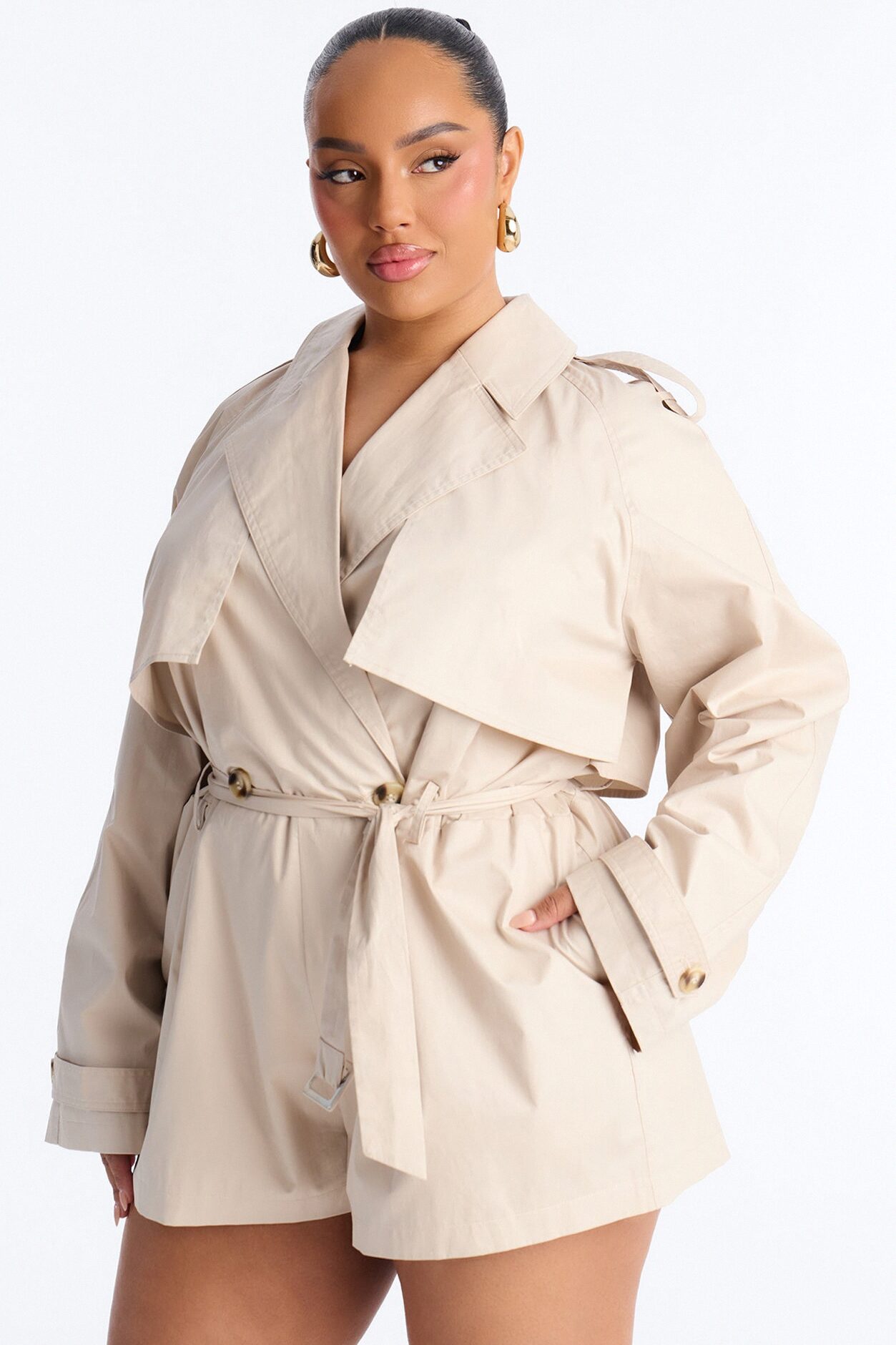 Neutral Ground Trench Romper - Beige