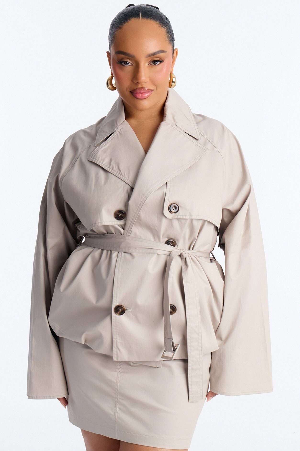 Fall For Me Cropped Trench Jacket - Taupe