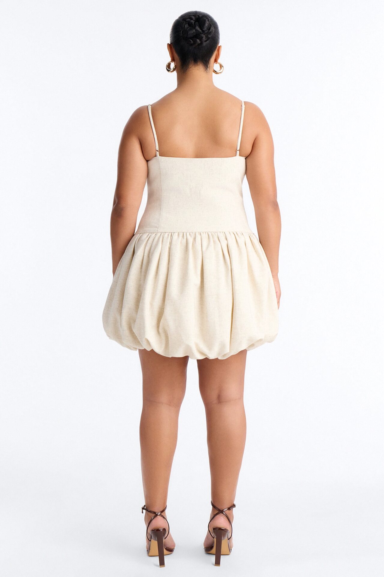 Linen Bloom Bubble Mini Dress - Natural