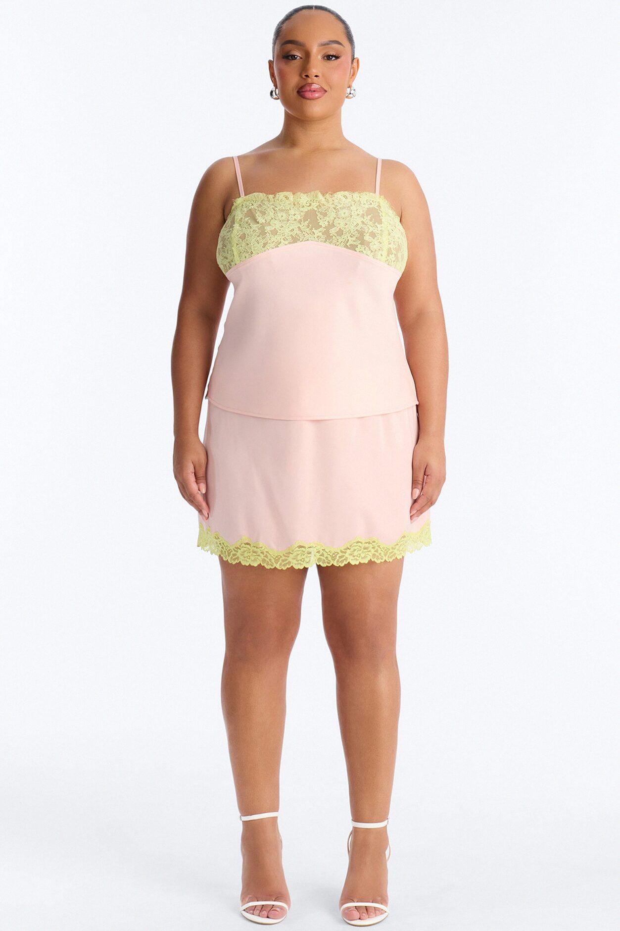 Sweet Satin Lace Trim Mini Skirt - Pink/combo