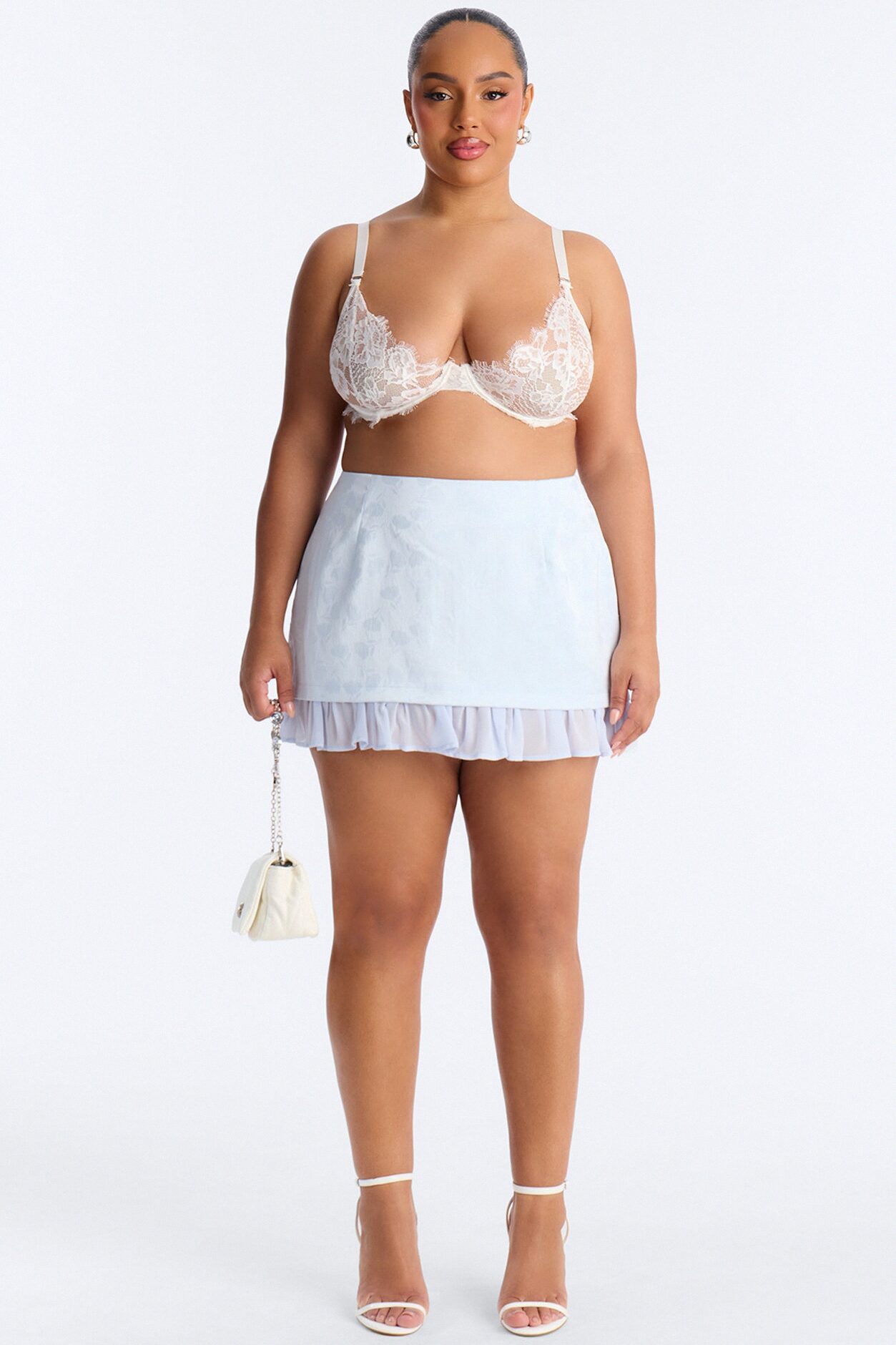 Spring Floral Jacquard Mini Skirt - Light Blue