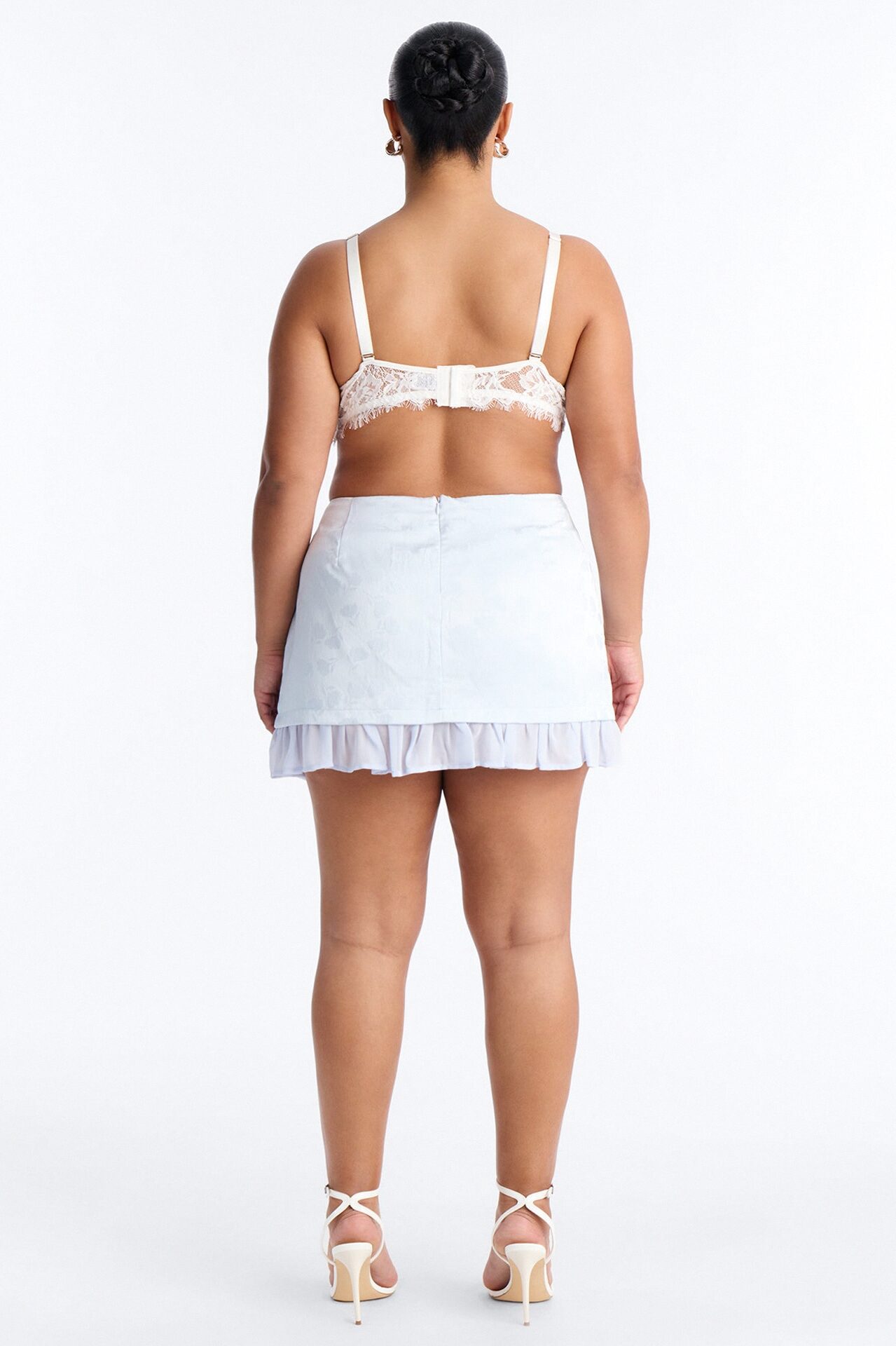 Spring Floral Jacquard Mini Skirt - Light Blue